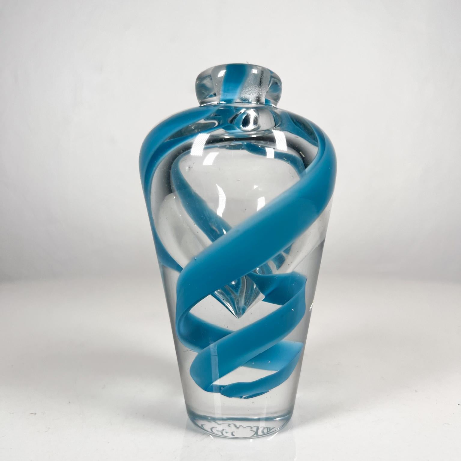 Modern 1990s Blue Ribbon Italian Art Glass Murano Swirl Vase signed For Sale