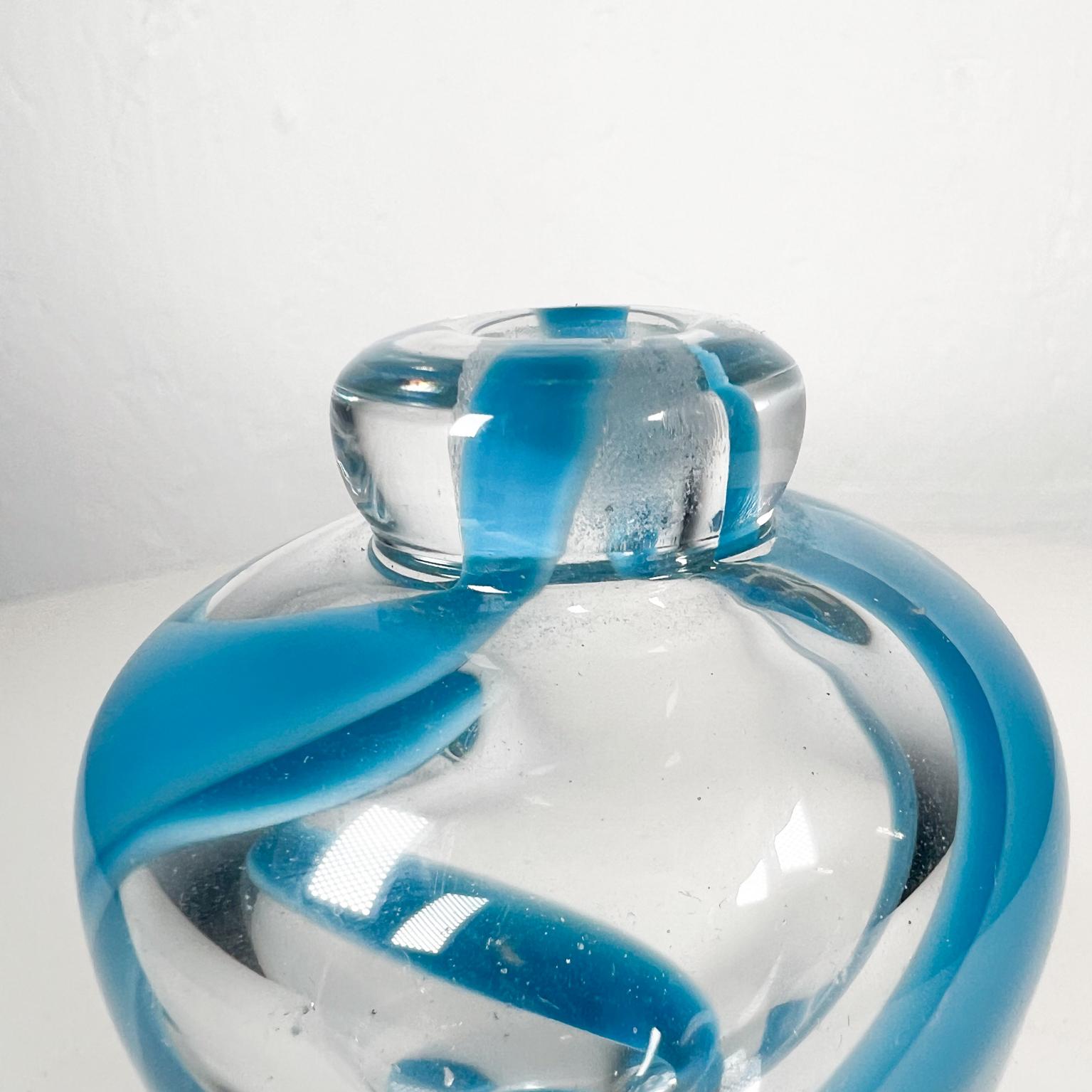 20th Century 1990s Blue Ribbon Italian Art Glass Murano Swirl Vase signed For Sale
