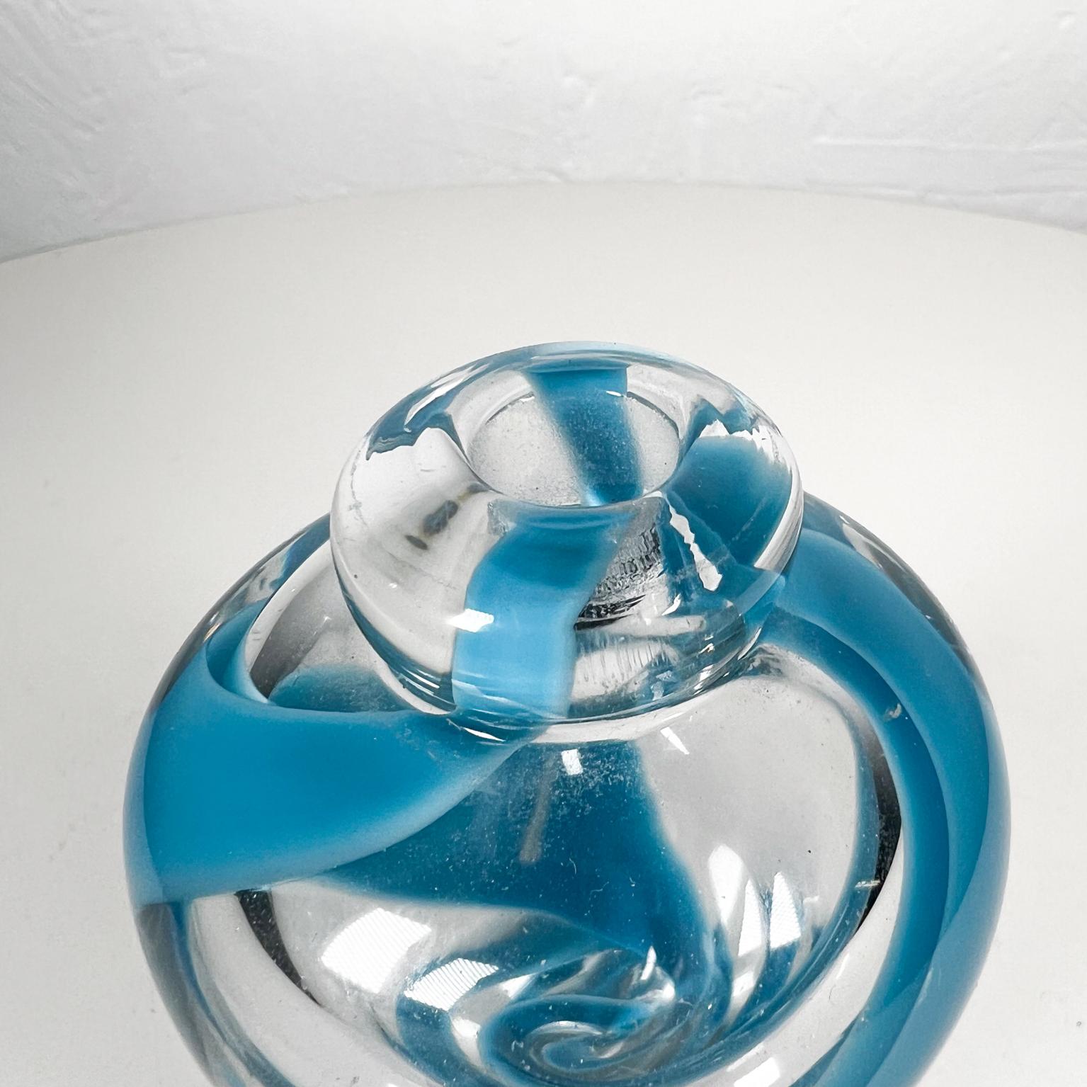 1990s Blue Ribbon Italian Art Glass Murano Swirl Vase signed For Sale 1