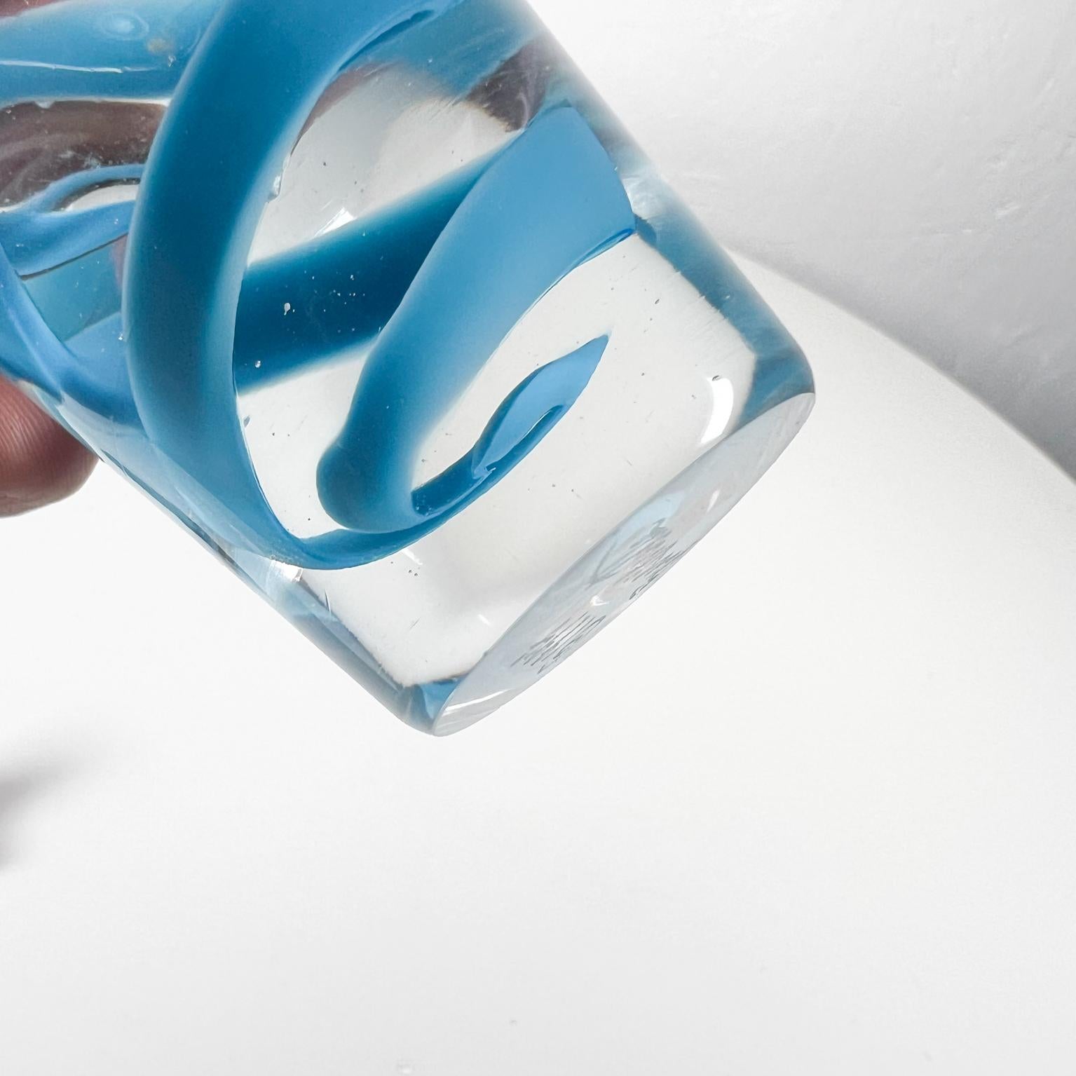 1990s Blue Ribbon Italian Art Glass Murano Swirl Vase signed For Sale 2