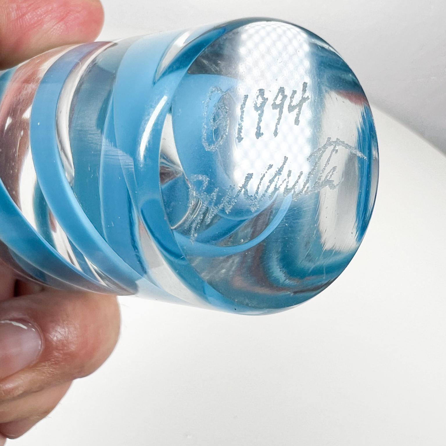 1990s Blue Ribbon Italian Art Glass Murano Swirl Vase signed For Sale 3