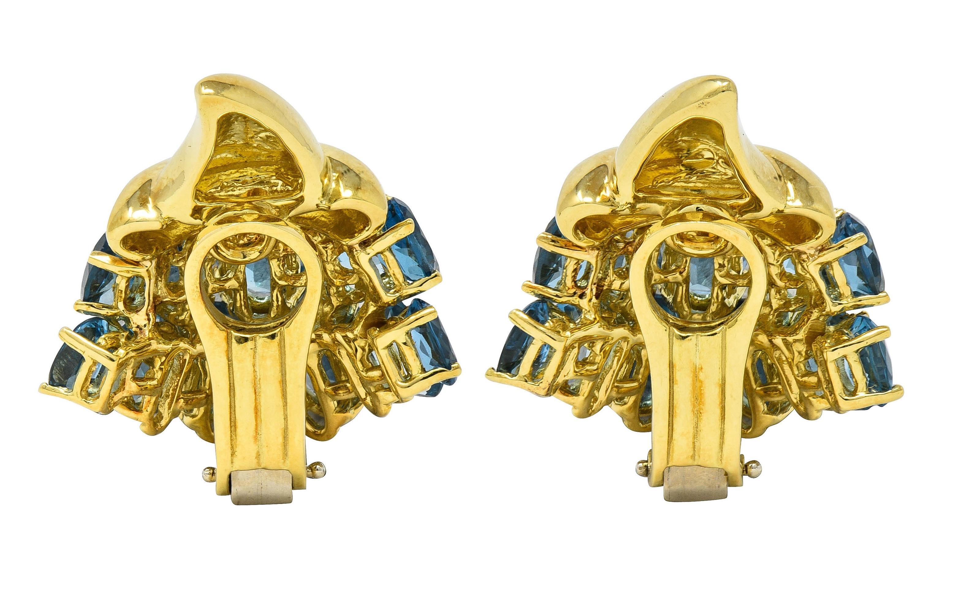 1990er Jahre Blauer Topas 18 Karat Gelbgold Vintage Füllhorn Ohr-Clip-Ohrringe im Zustand „Hervorragend“ im Angebot in Philadelphia, PA