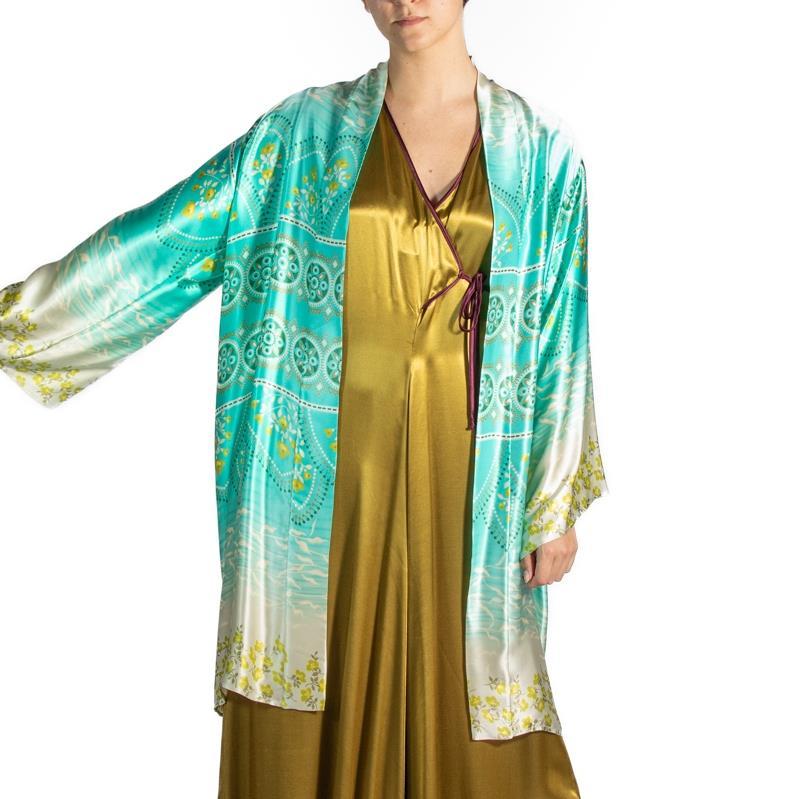 1990S Blue & White Silk Robe For Sale 1