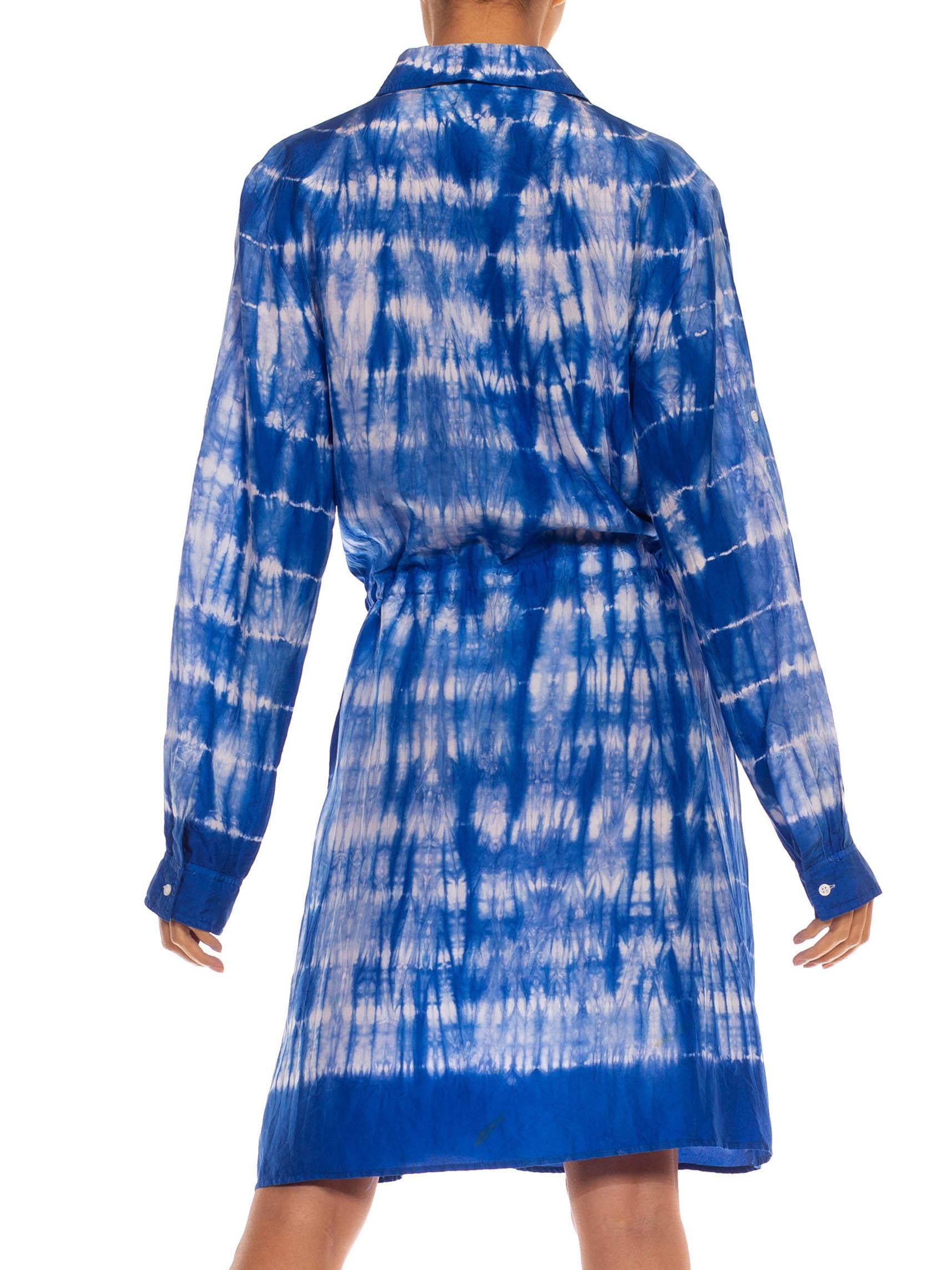 1990S Blue & White Silk Tie Dye Dress 2