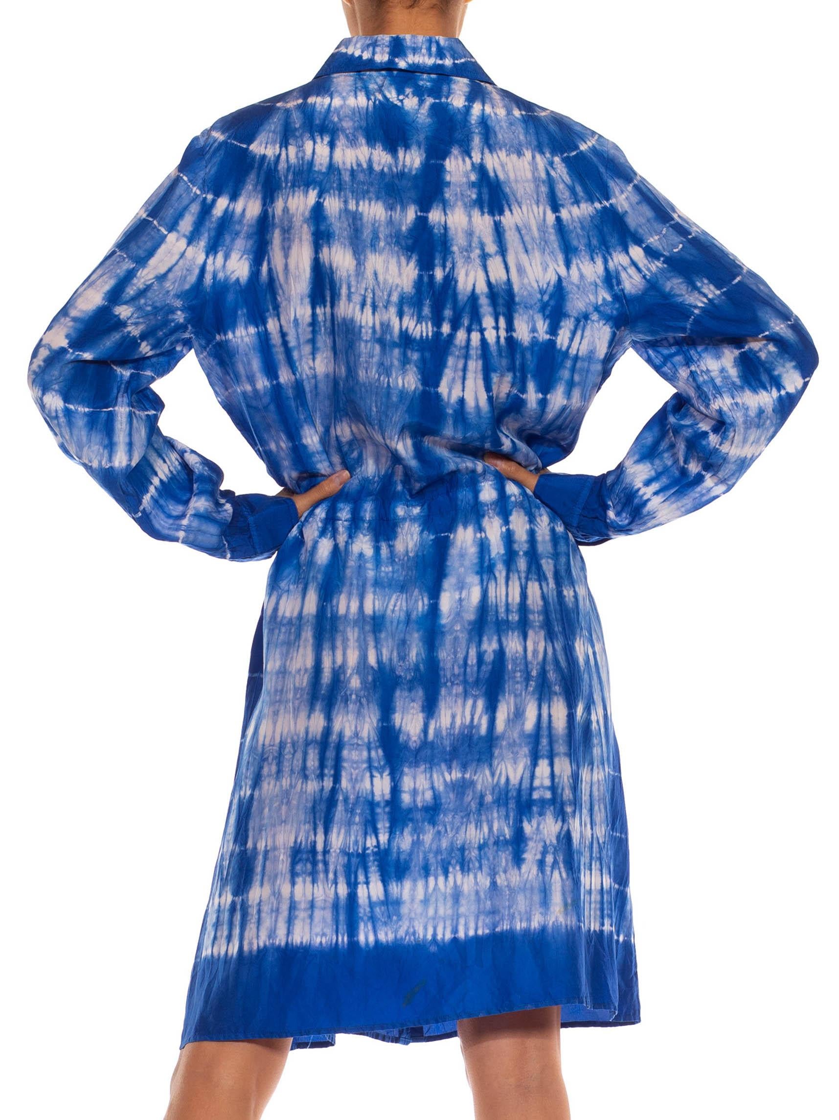 1990S Blue & White Silk Tie Dye Dress 3