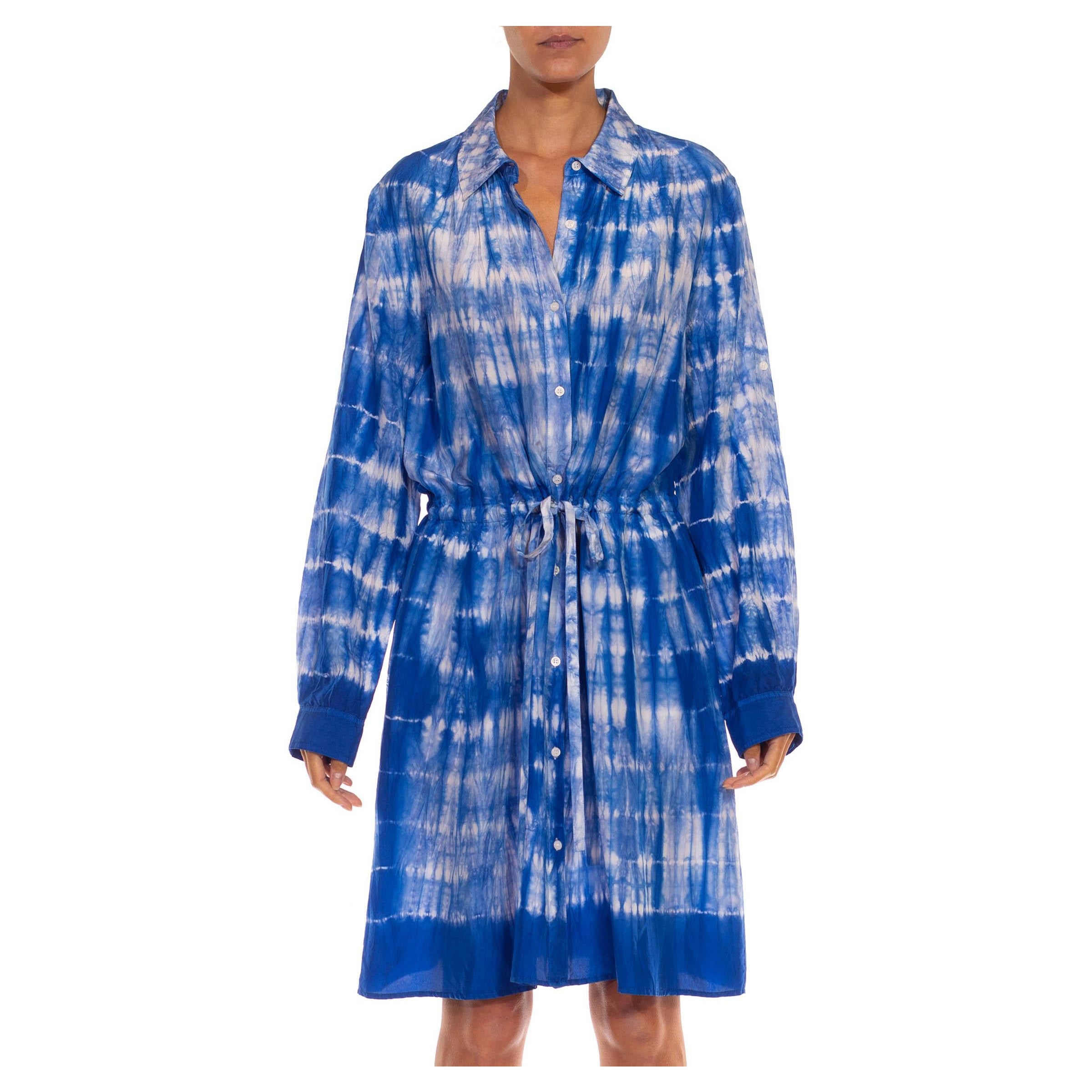 1990er Blau-Weißes Seidenkrawattenkleid 1990er