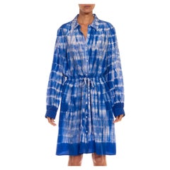 1990er Blau-Weißes Seidenkrawattenkleid 1990er