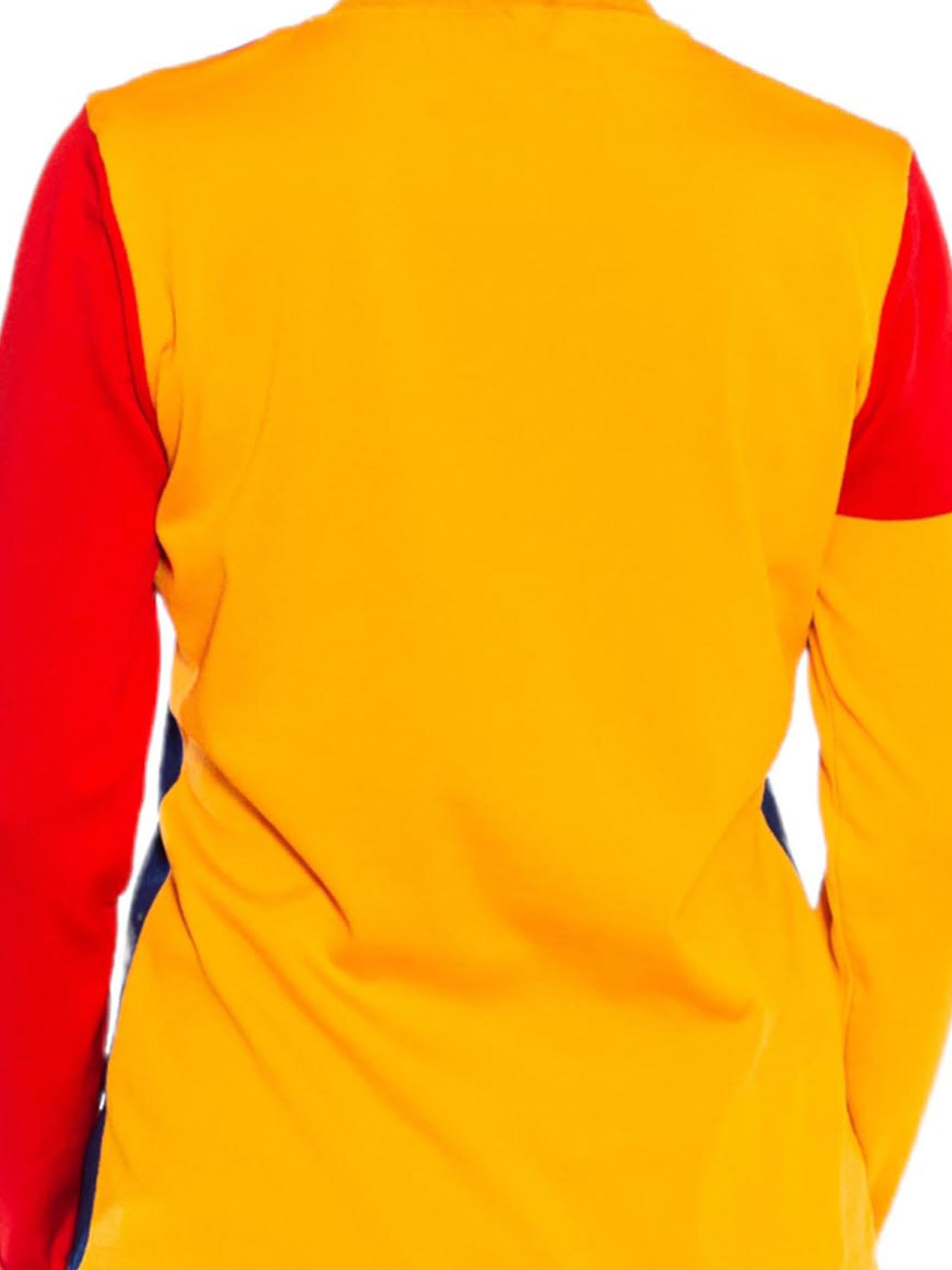 1990S Blue Yellow & Red Colorblock Long Sleeve  Top For Sale 7