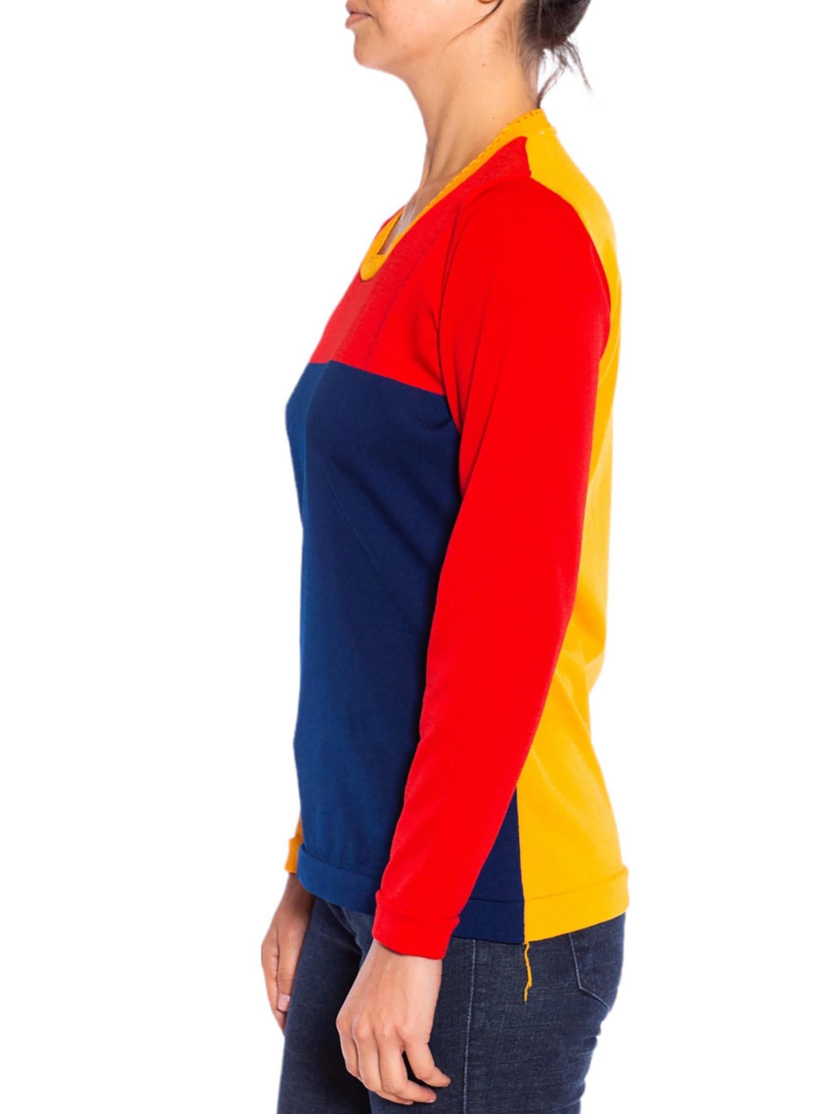 1990S Blue Yellow & Red Colorblock Long Sleeve  Top In Excellent Condition For Sale In New York, NY