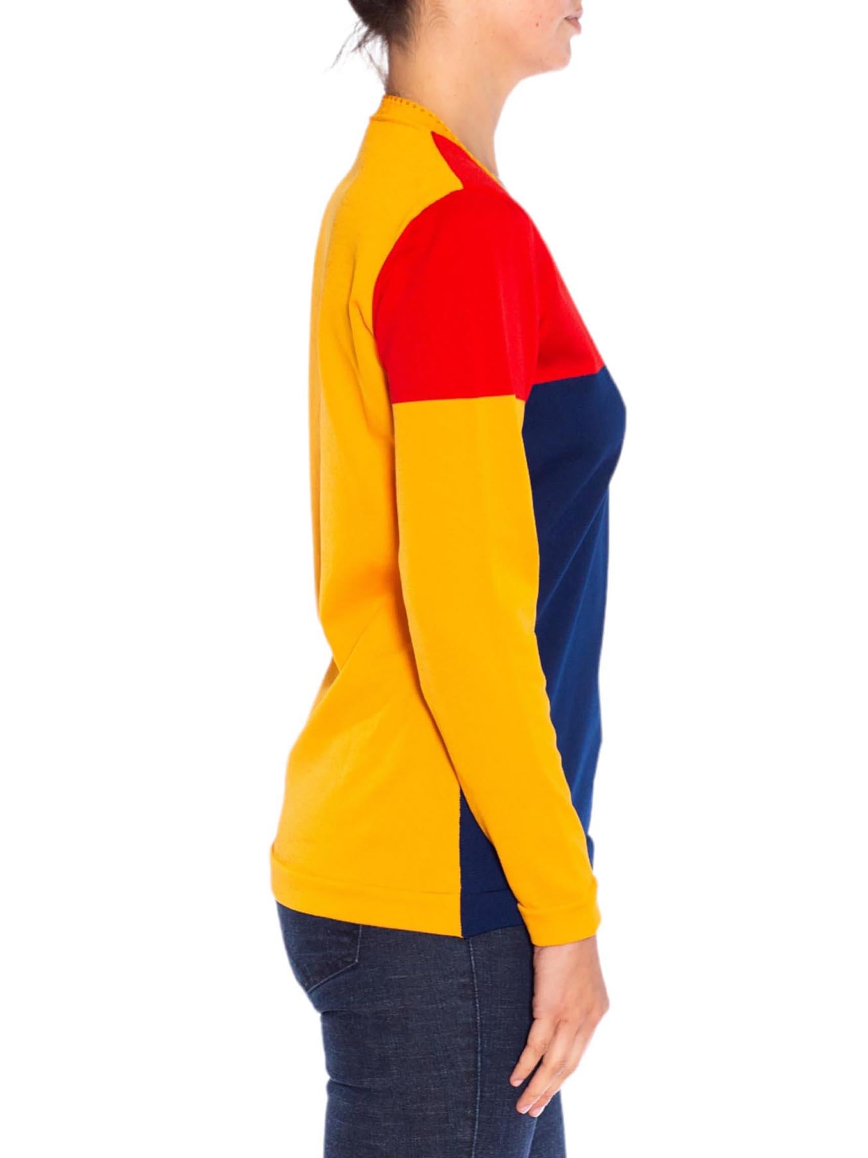 Women's 1990S Blue Yellow & Red Colorblock Long Sleeve  Top For Sale