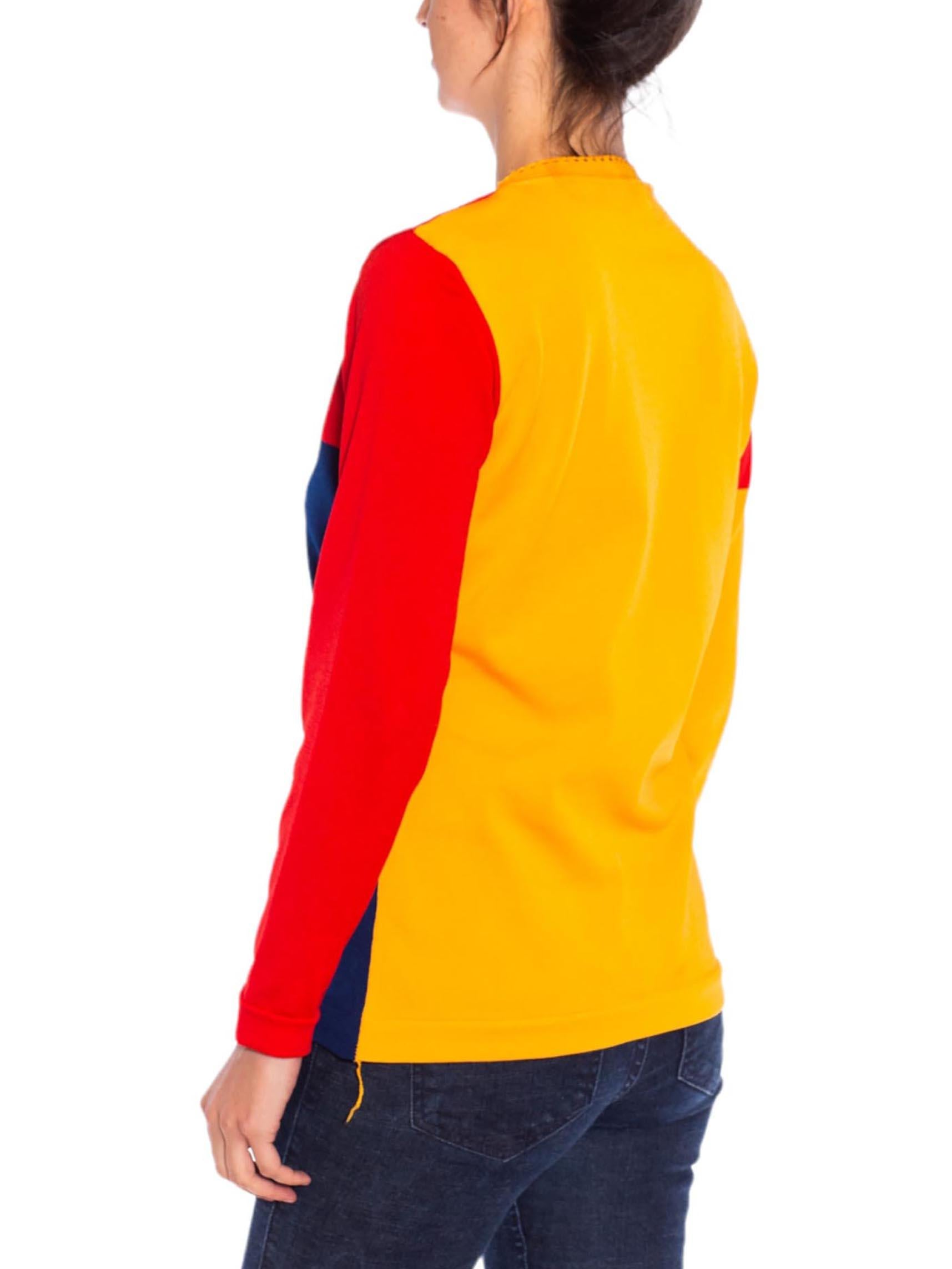 1990S Blue Yellow & Red Colorblock Long Sleeve  Top For Sale 2