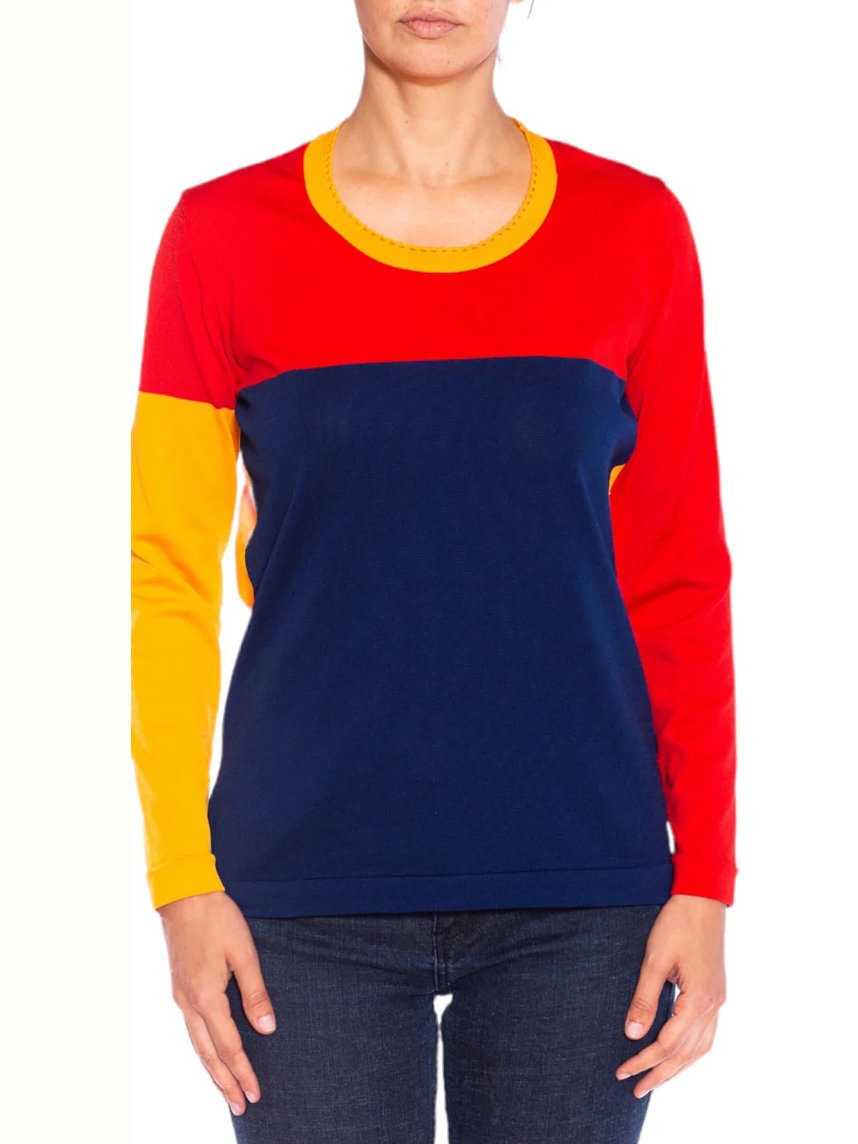 1990S Blue Yellow & Red Colorblock Long Sleeve  Top For Sale 4