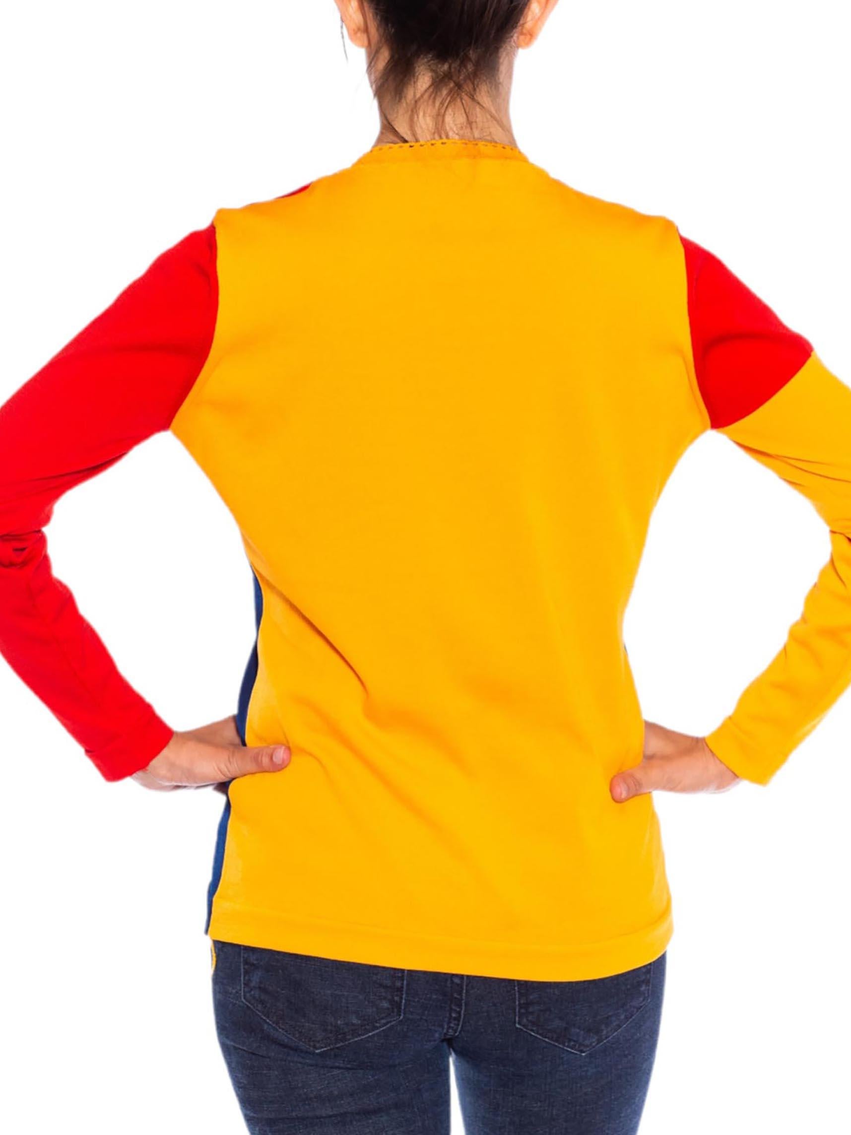 1990S Blue Yellow & Red Colorblock Long Sleeve  Top For Sale 5