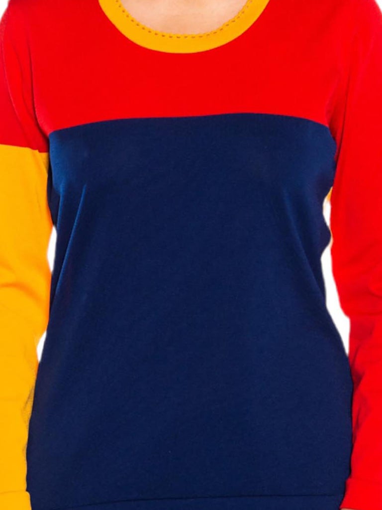 1990S Blue Yellow and Red Colorblock Long Sleeve Top For Sale at 1stDibs
