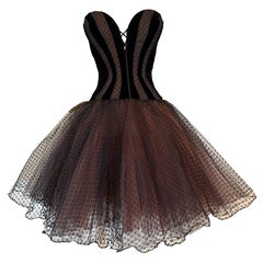 1990s Bob Mackie Ballet-Inspired Tulle and Velvet Corset Dress w Full Tutu Skirt