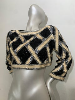1990s Bob Mackie Beaded and Sequin Lattice Pattern Evening Cropped Bolero Jacket
