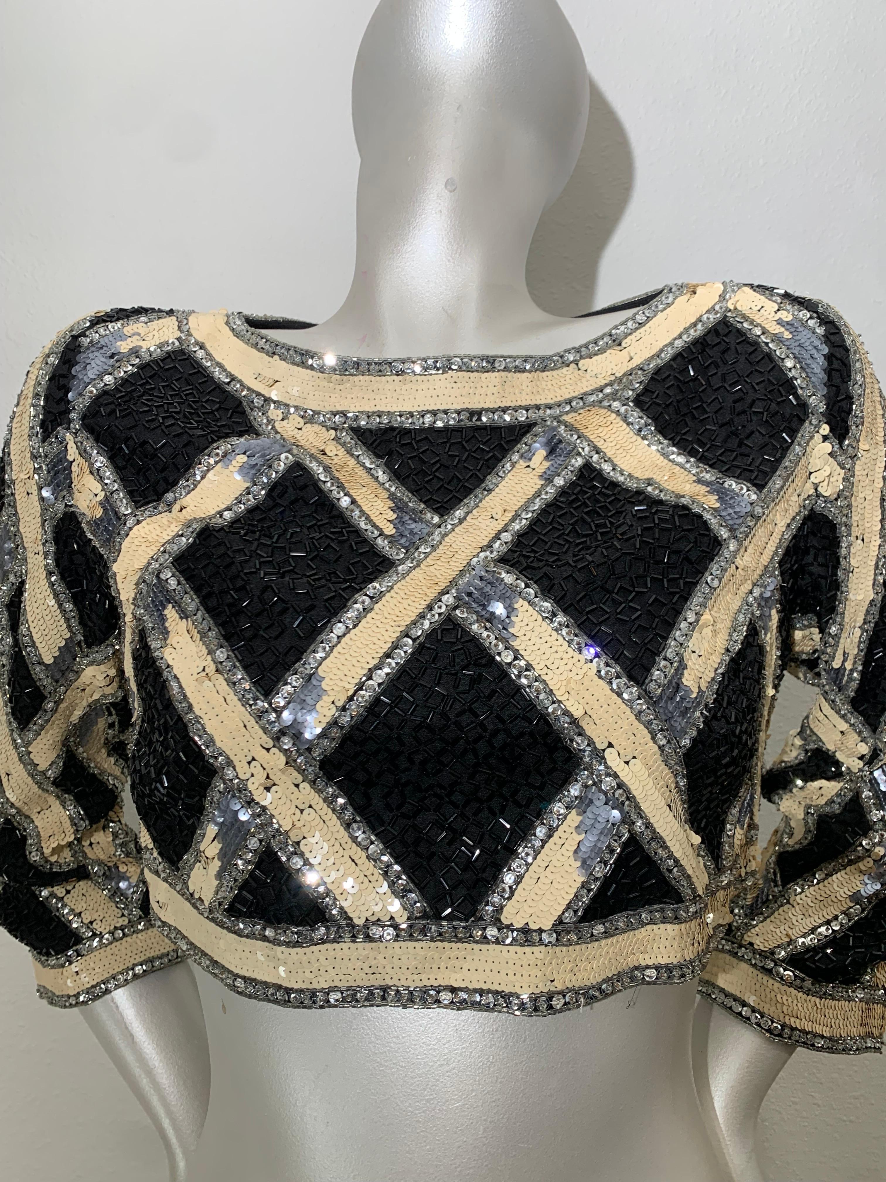 1990s Bob Mackie Beaded and Sequin Lattice Pattern Evening Cropped Bolero Jacket In Excellent Condition In Gresham, OR