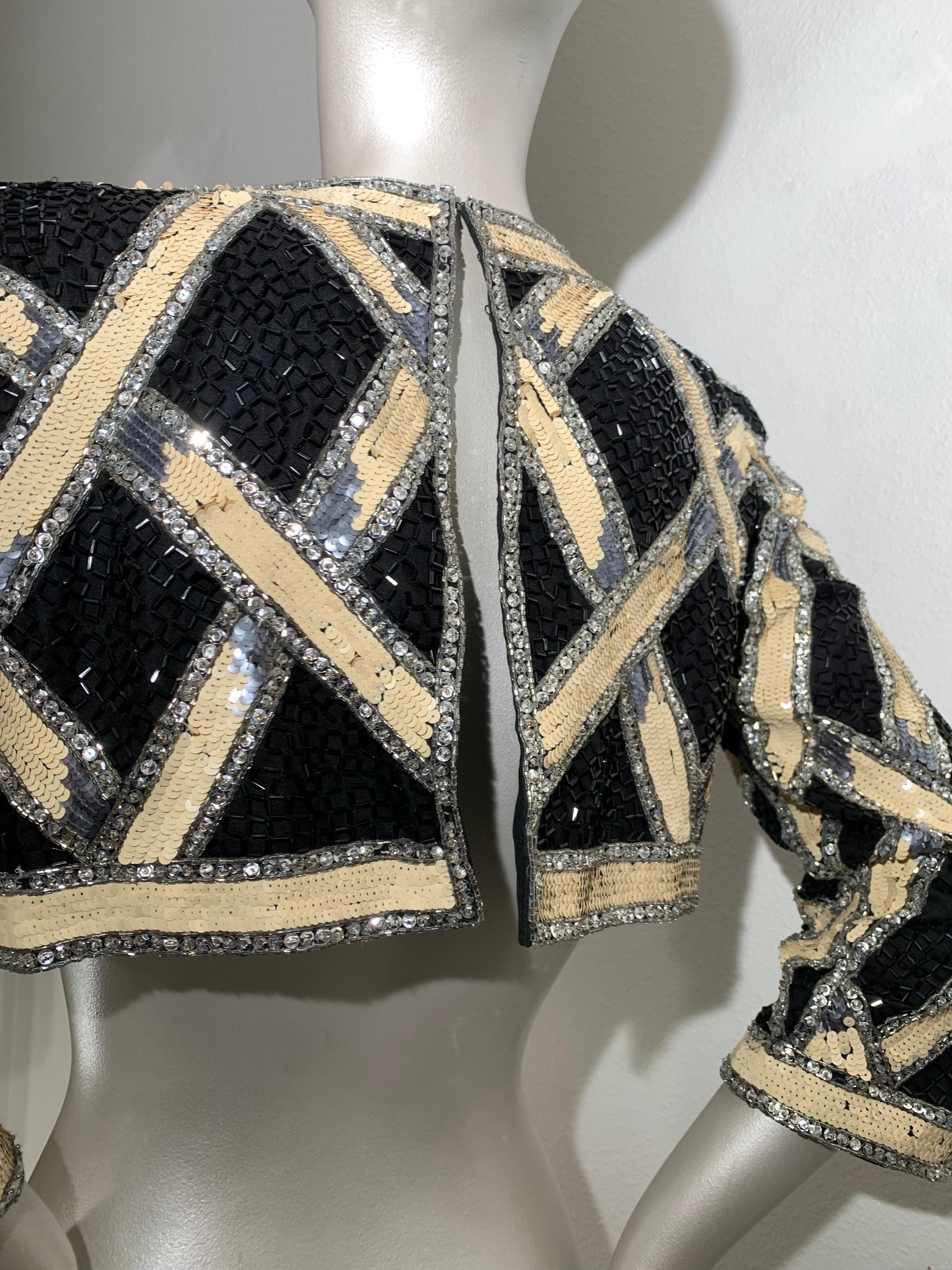 1990s Bob Mackie Beaded and Sequin Lattice Pattern Evening Cropped Bolero Jacket 1