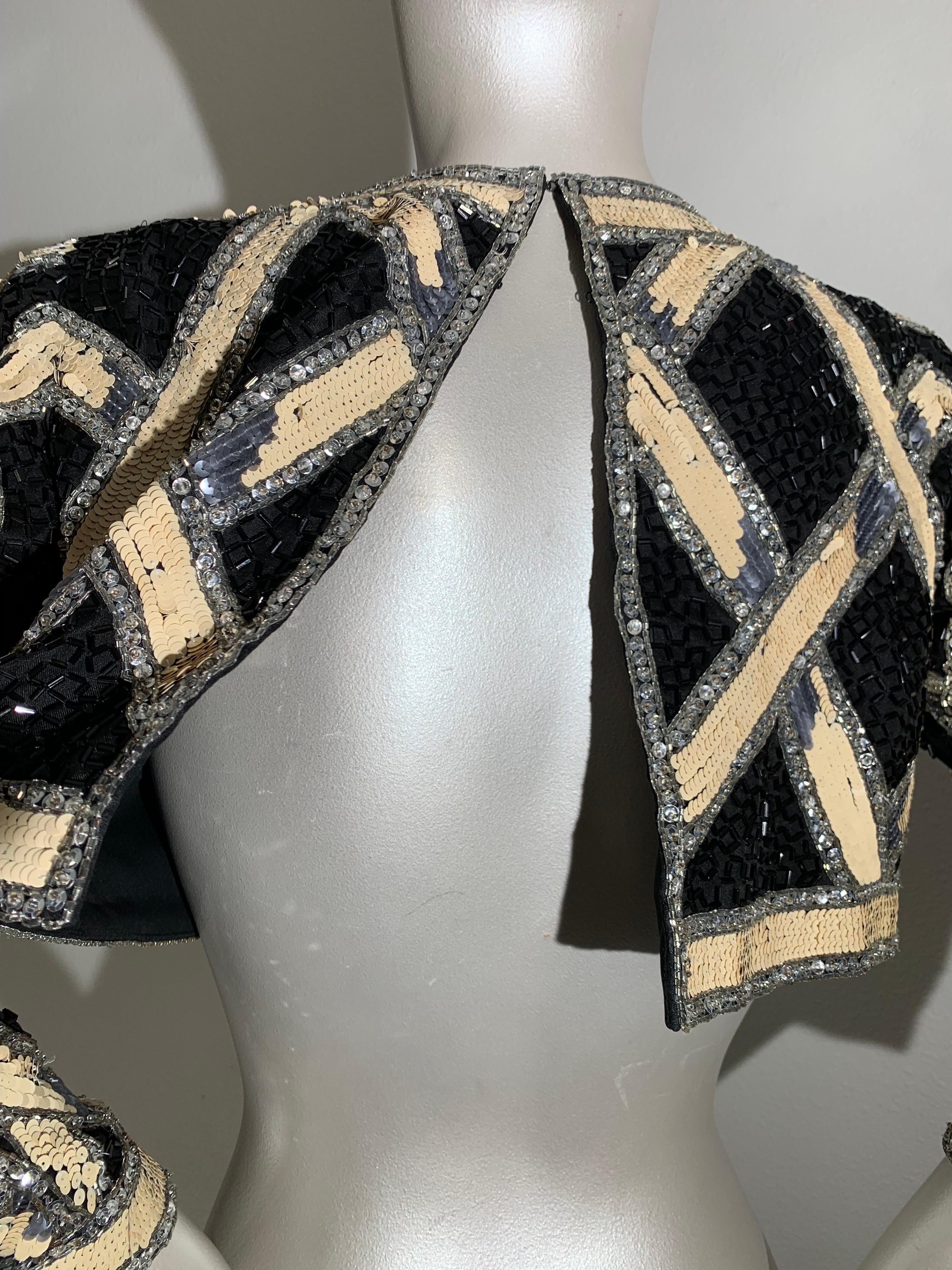 1990s Bob Mackie Beaded and Sequin Lattice Pattern Evening Cropped Bolero Jacket 2