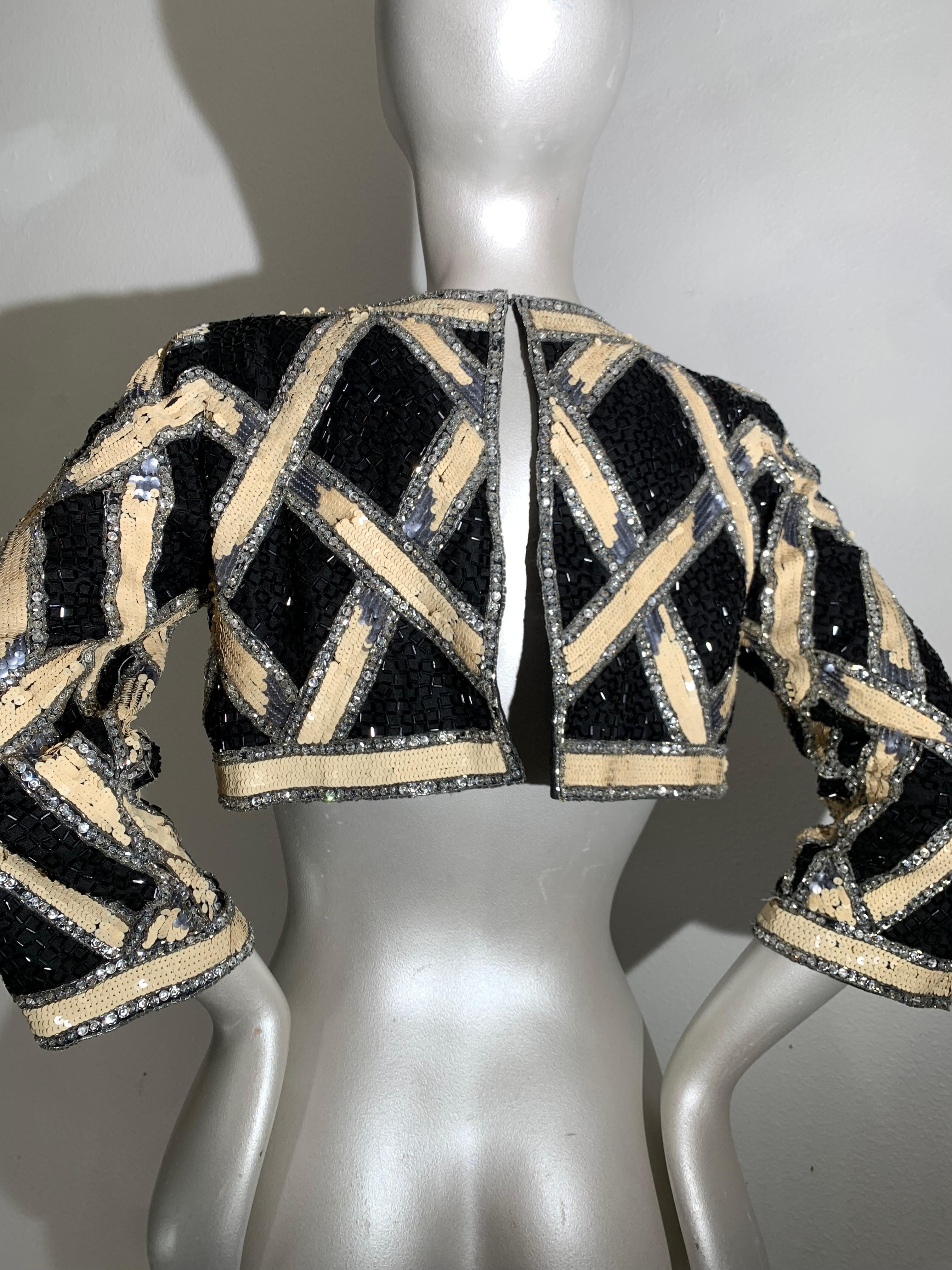 1990s Bob Mackie Beaded and Sequin Lattice Pattern Evening Cropped Bolero Jacket 3