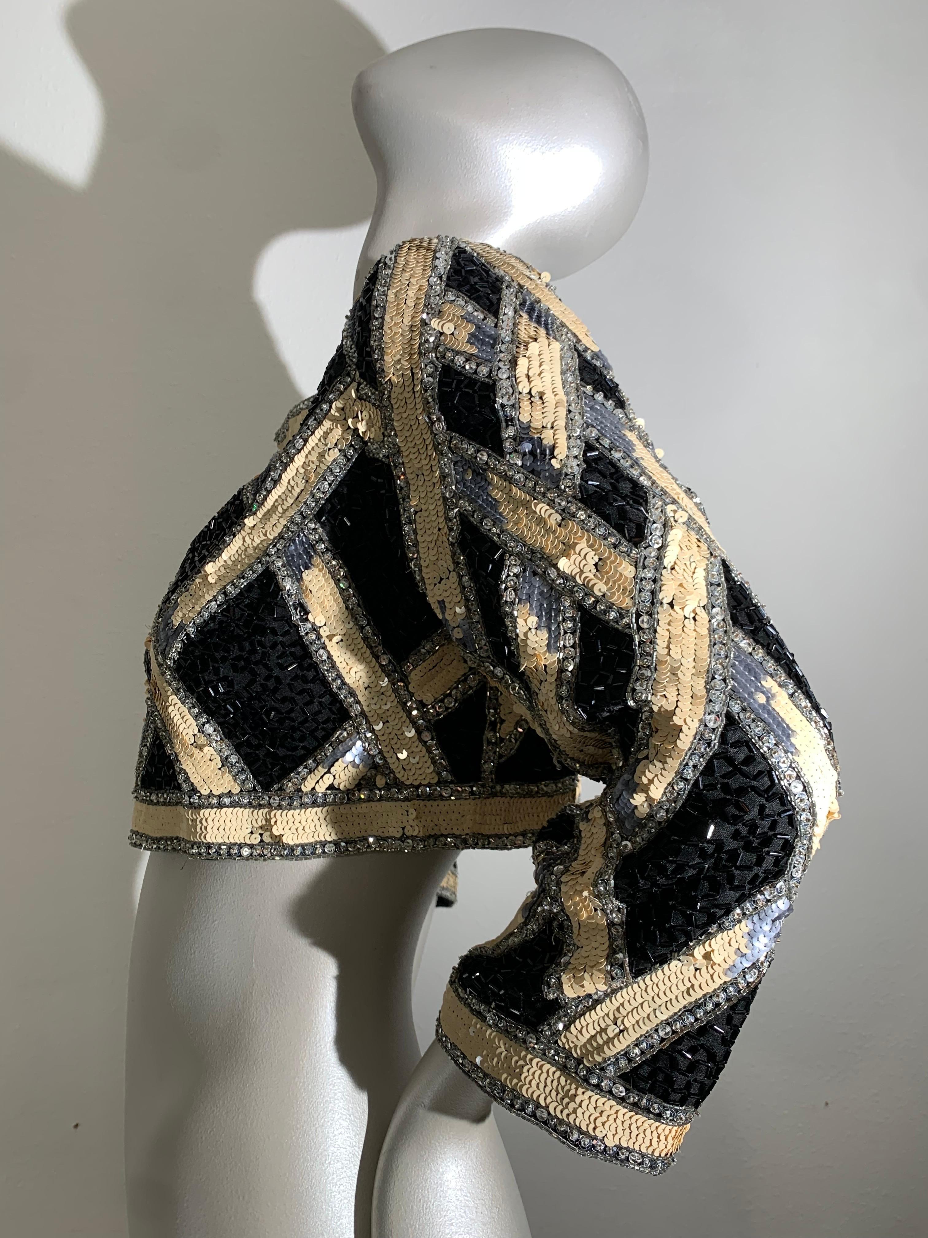1990s Bob Mackie Beaded and Sequin Lattice Pattern Evening Cropped Bolero Jacket 4