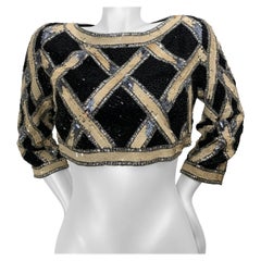 1990s Bob Mackie Beaded and Sequin Lattice Pattern Evening Cropped Bolero Jacket