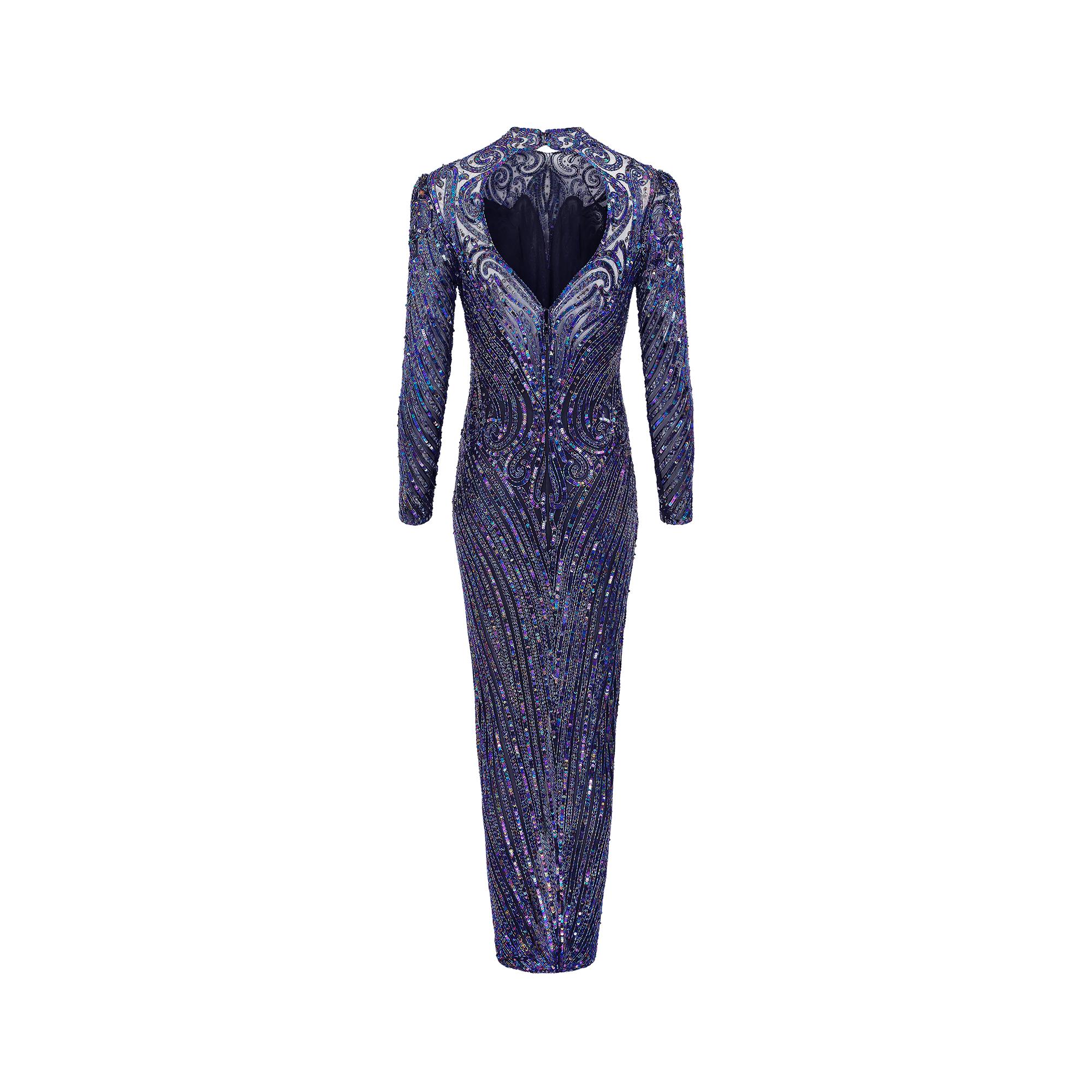 Women's 1990s Bob Mackie Blue Beaded and Sequinned Dress For Sale
