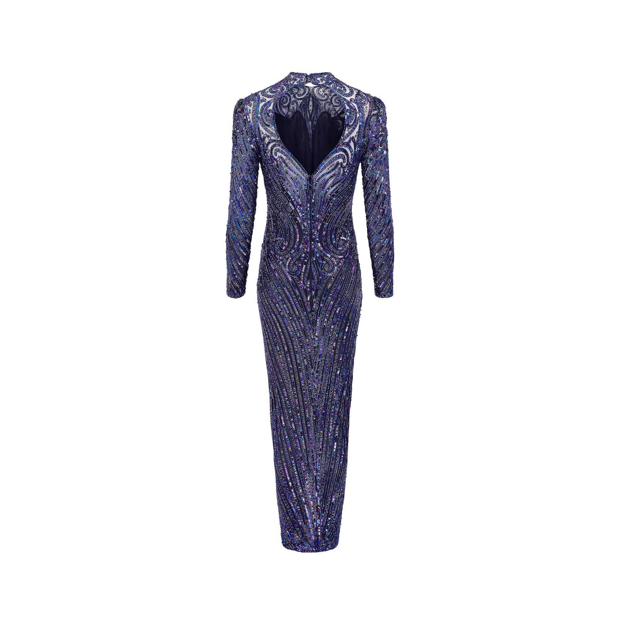 Vestido Bob Mackie de los años 90 con cuentas y lentejuelas azules en Excelente estado para la venta en London, GB