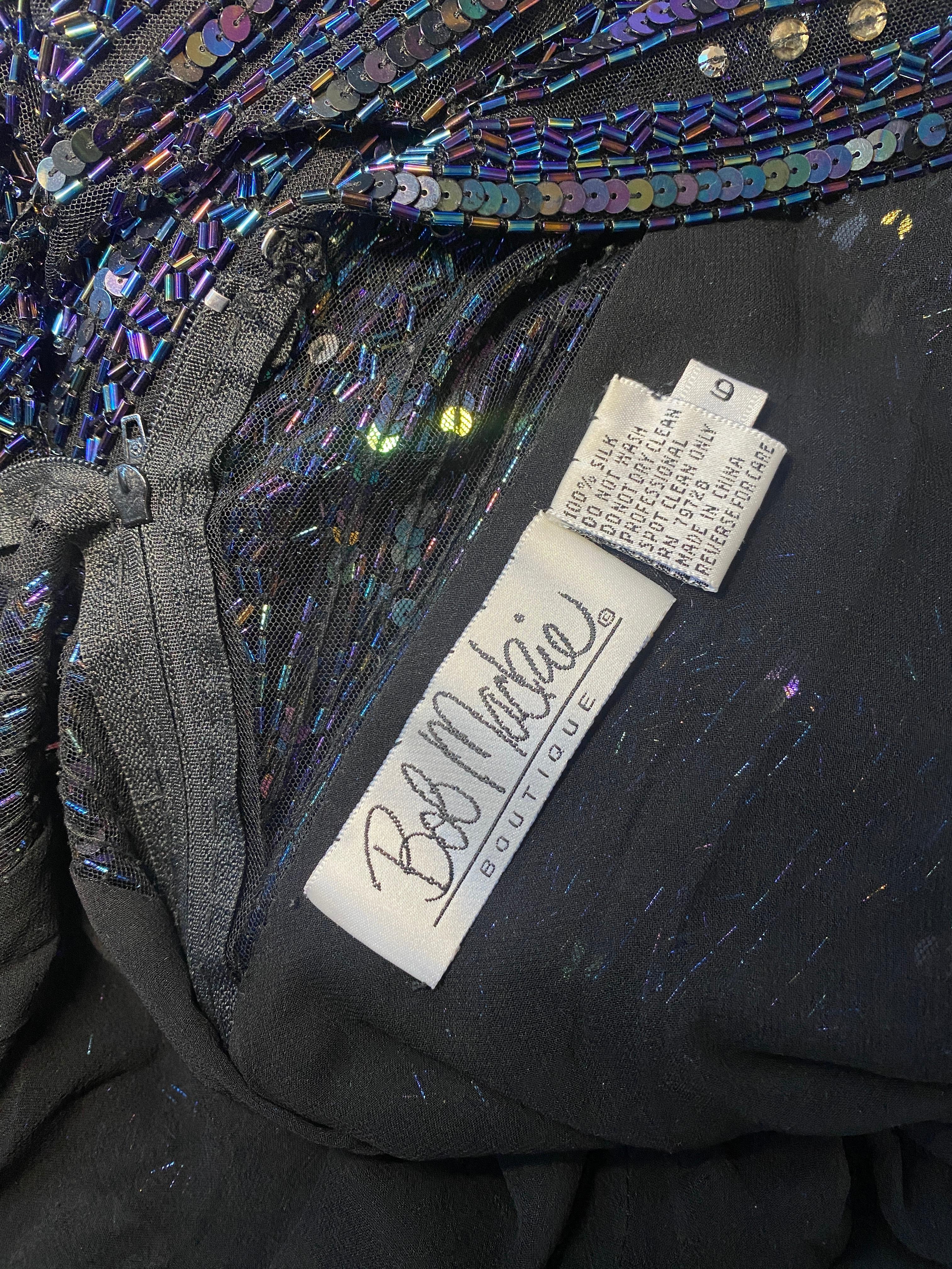 Vestido Bob Mackie de los años 90 con cuentas y lentejuelas azules en venta 1