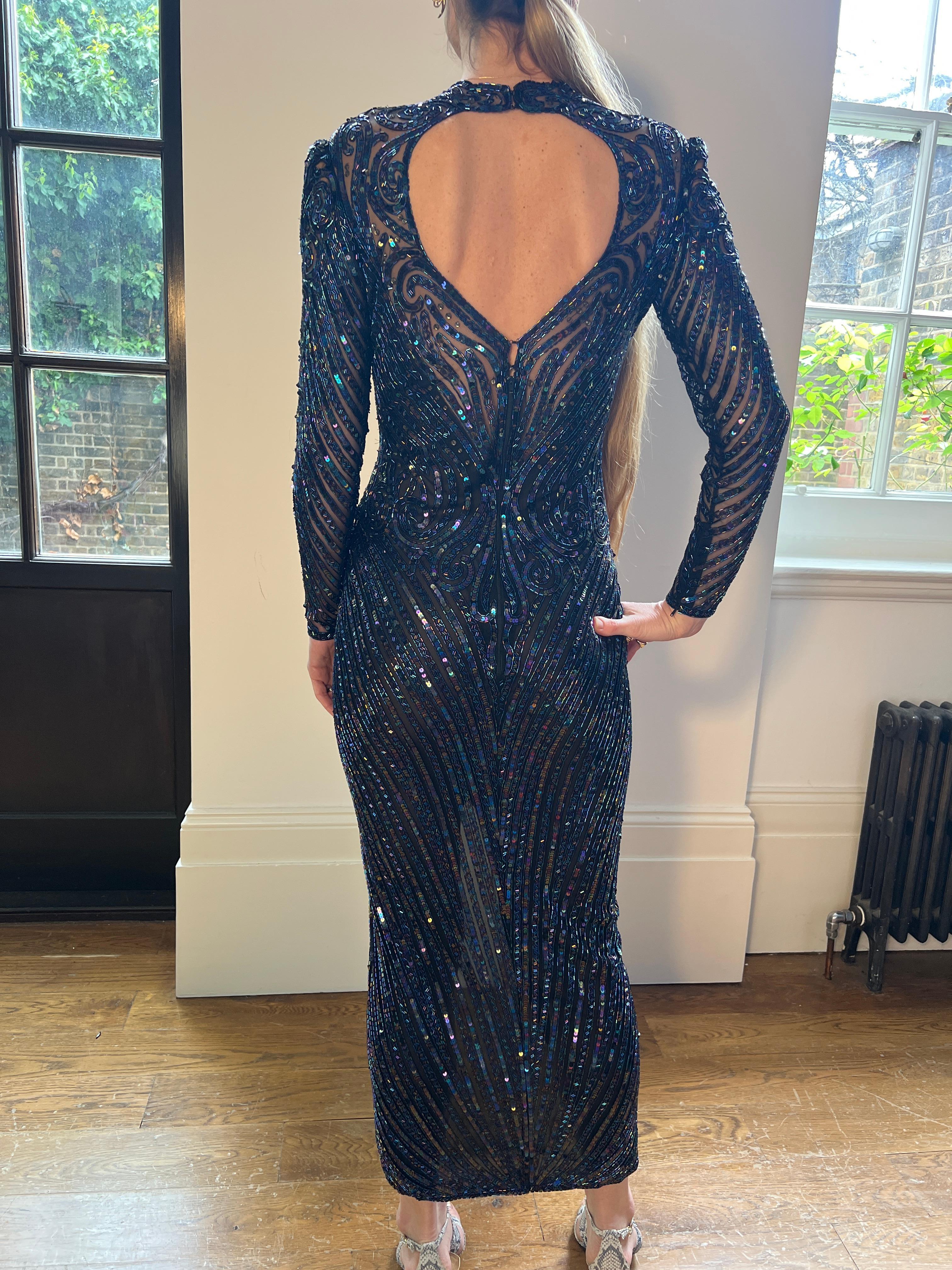 1990s Bob Mackie Blue Beaded and Sequinned Dress For Sale 4