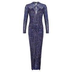 1990s Bob Mackie Blue Beaded and Sequinned Dress