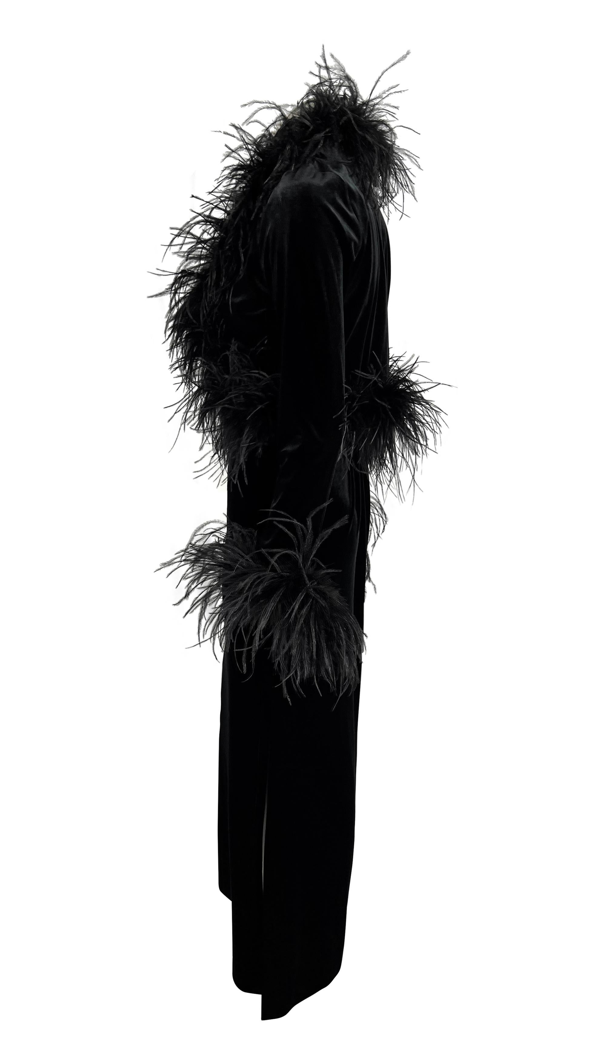1990s Bob Mackie Marabou Ostrich Feather Trim Black Velvet Sleeveless Dress Set For Sale 1