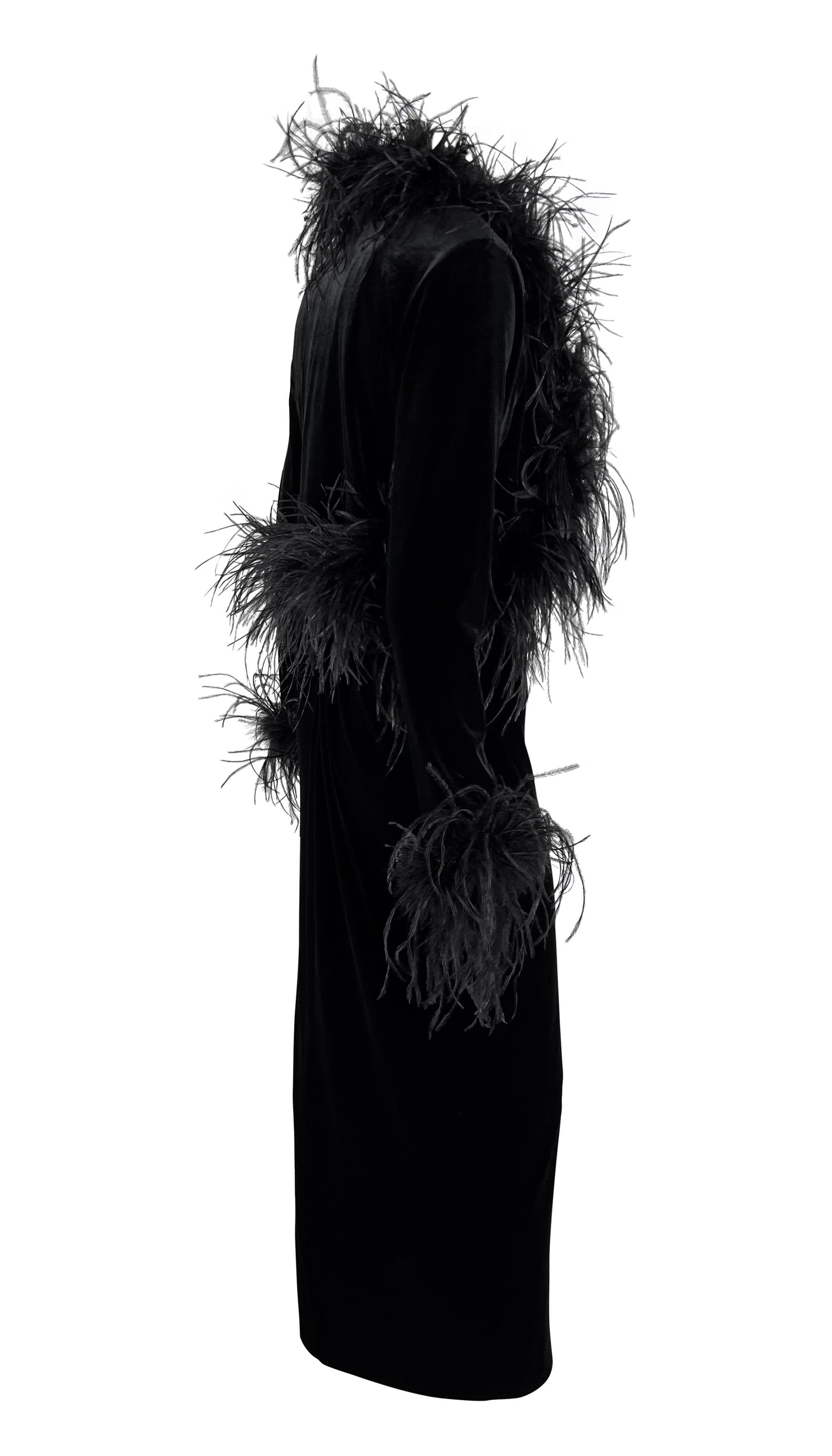 1990s Bob Mackie Marabou Ostrich Feather Trim Black Velvet Sleeveless Dress Set For Sale 3