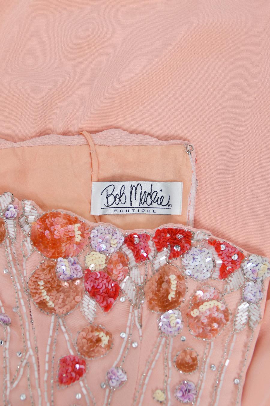 1990's Bob Mackie Pale Pink Heavily-Beaded Silk Strapless Bustier Hourglass Gown For Sale 8