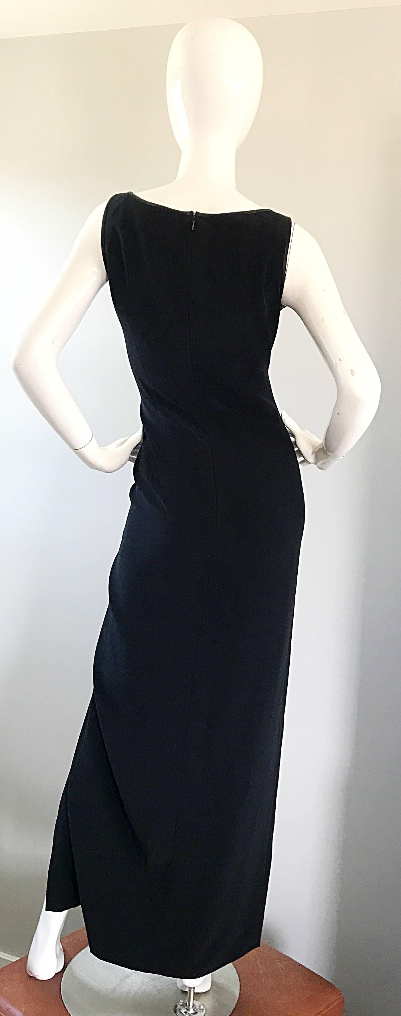 1990s Bob Mackie Size 10 Black Crepe Sexy 90s Vintage High Slit Evening Gown  For Sale 3