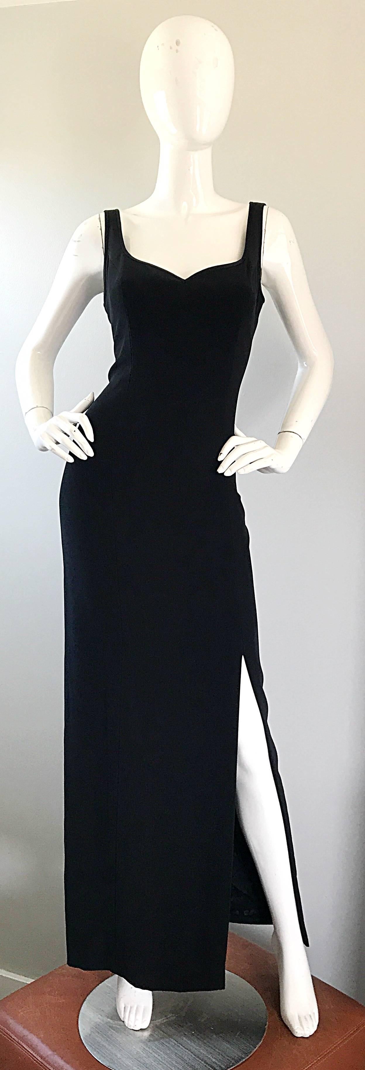 1990s Bob Mackie Size 10 Black Crepe Sexy 90s Vintage High Slit Evening Gown  In Excellent Condition For Sale In San Diego, CA
