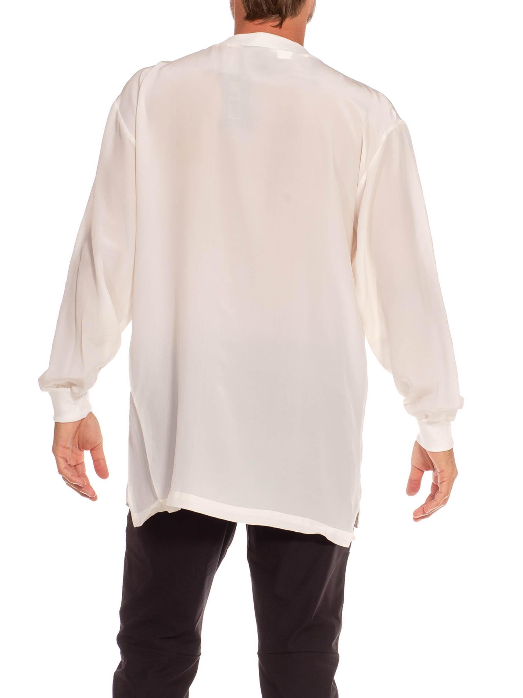 Women's or Men's 1990S Bocci White Silk Dead Stock Mens Shirt Nwt For Sale