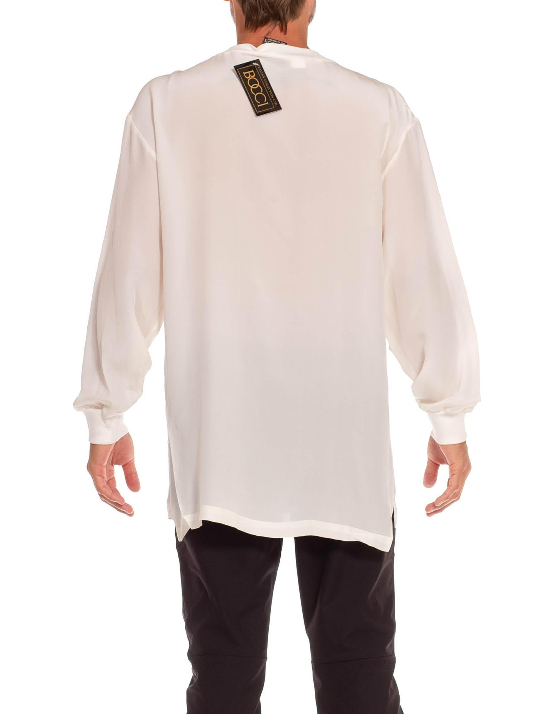 1990S Bocci White Silk Dead Stock Mens Shirt Nwt For Sale 1