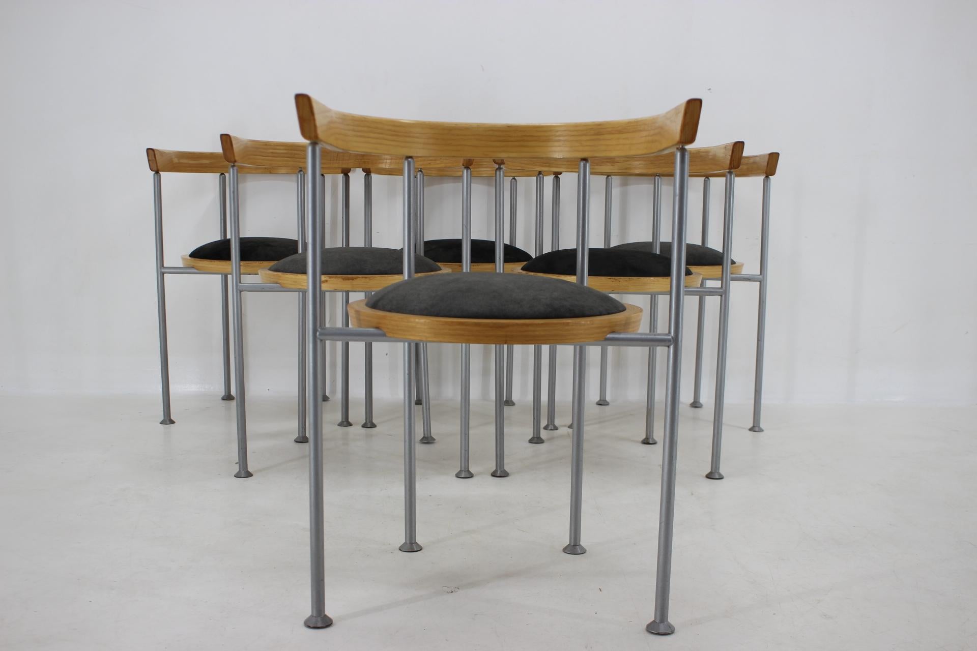 Swedish 1990s Borge Lindau Set of 6 Dining Chairs for Bla Station, Sweden For Sale