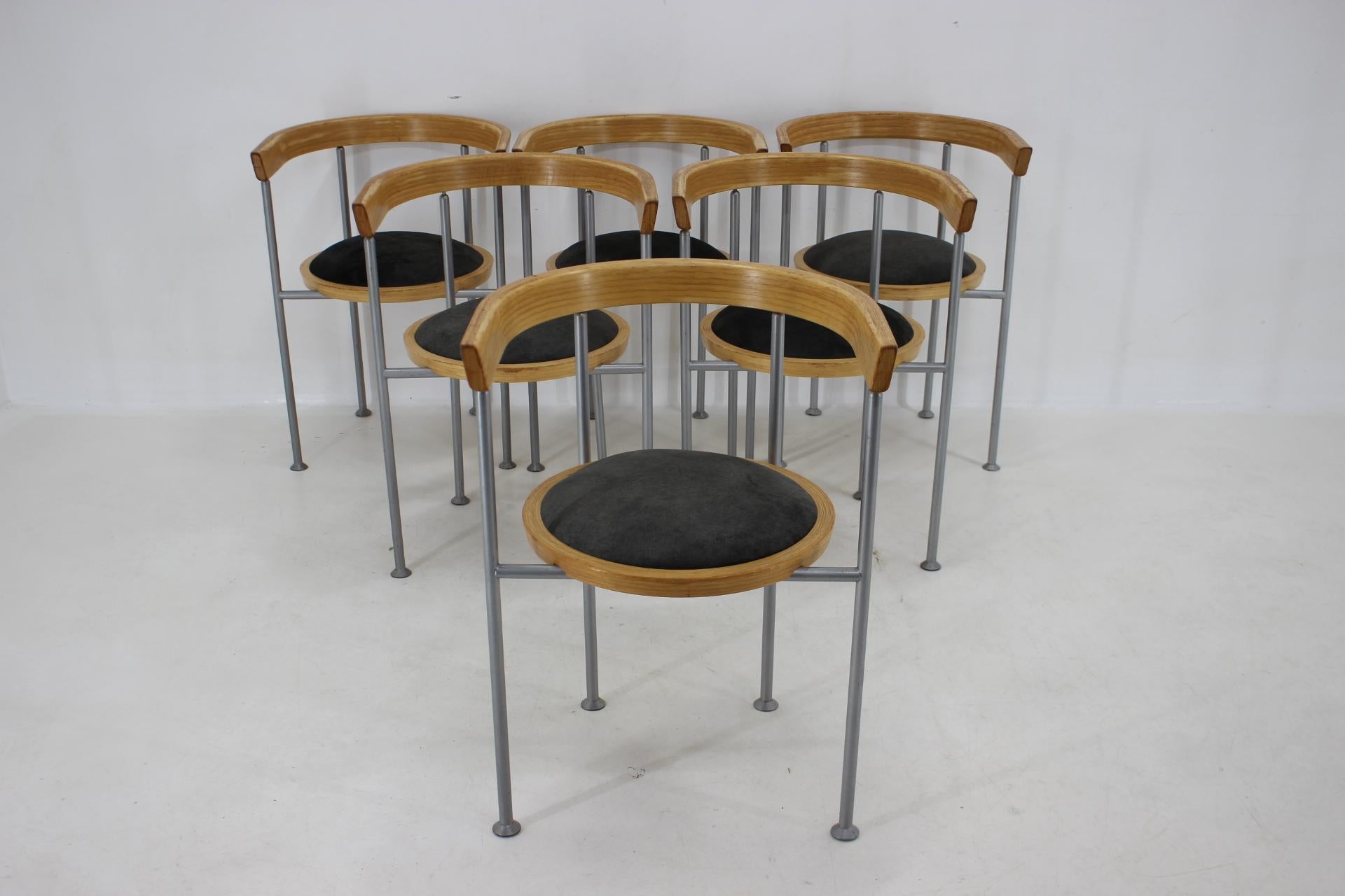 1990s Borge Lindau Set of 6 Dining Chairs for Bla Station, Sweden In Good Condition For Sale In Praha, CZ