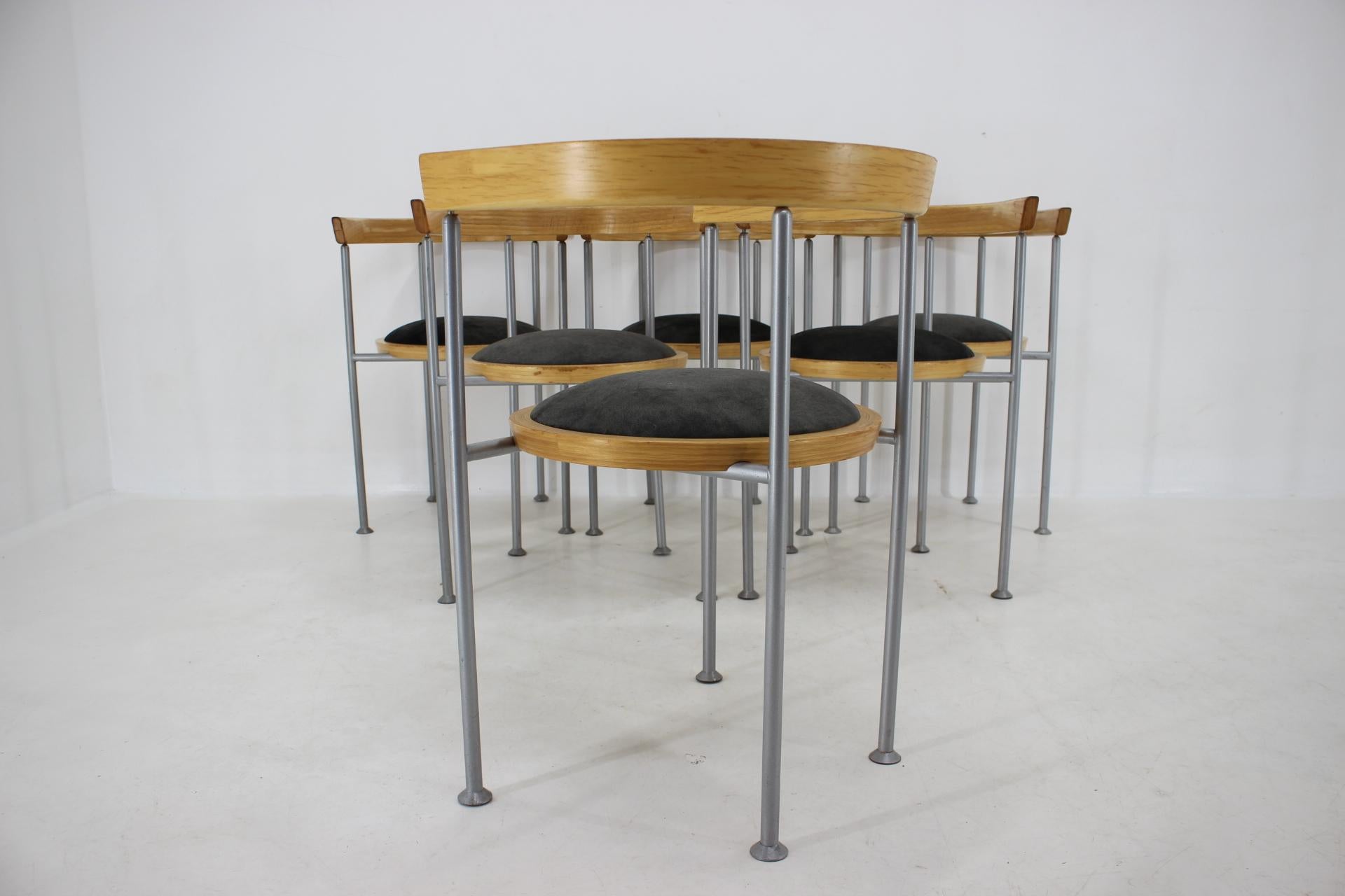 1990s Borge Lindau Set of 6 Dining Chairs for Bla Station, Sweden For Sale 2