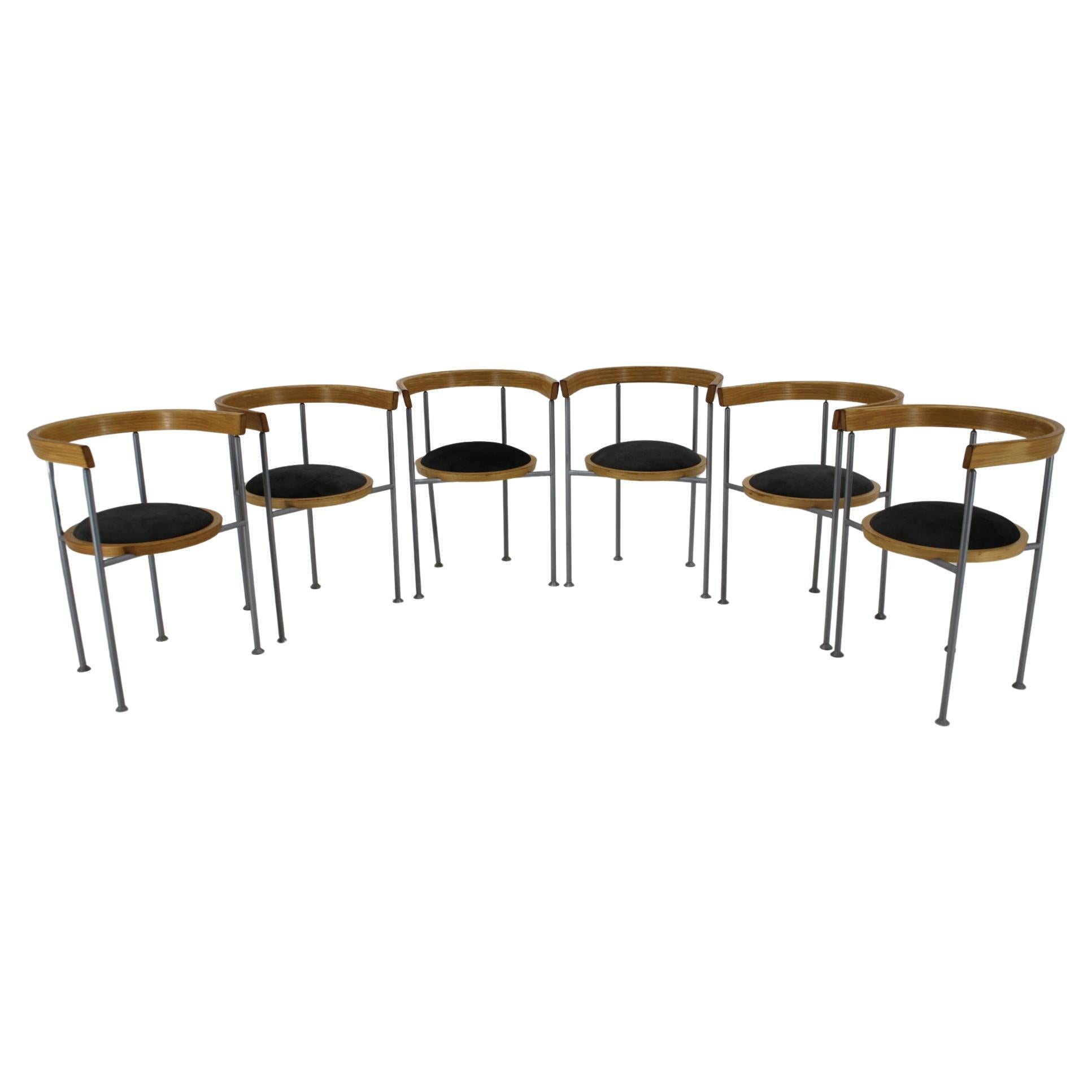 1990s Borge Lindau Set of 6 Dining Chairs for Bla Station, Sweden For Sale