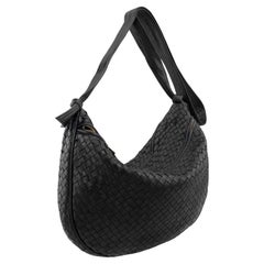 Vintage 1990s Bottega Veneta Black Intrecciato Large Hobo Bag
