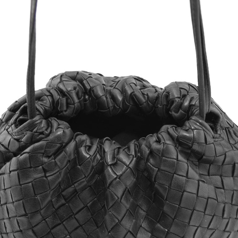 1990s Bottega Veneta Black Intrecciato Leather Drawstring Bag at ...