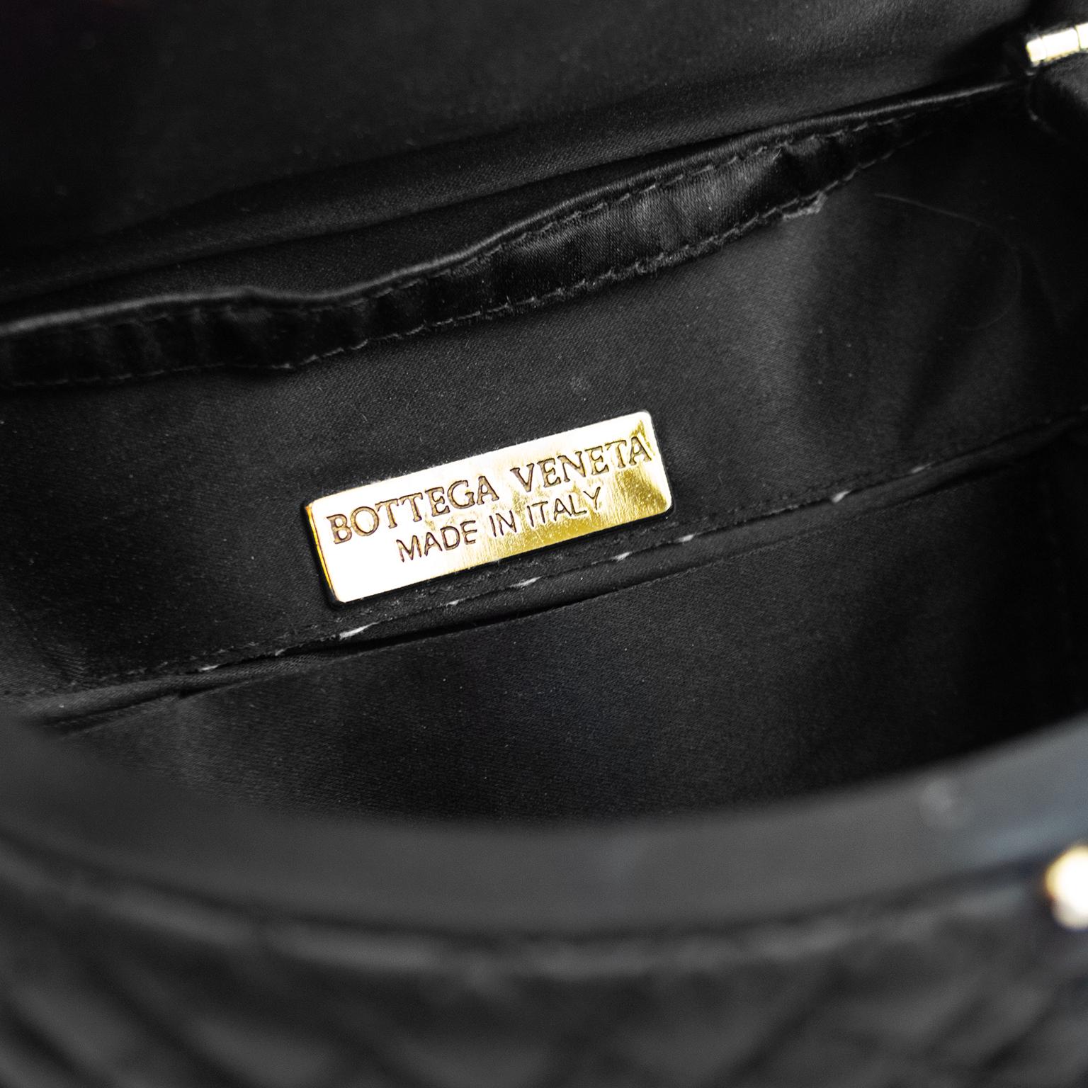 1990s Bottega Veneta Black Quilted Satin Bag  For Sale 1