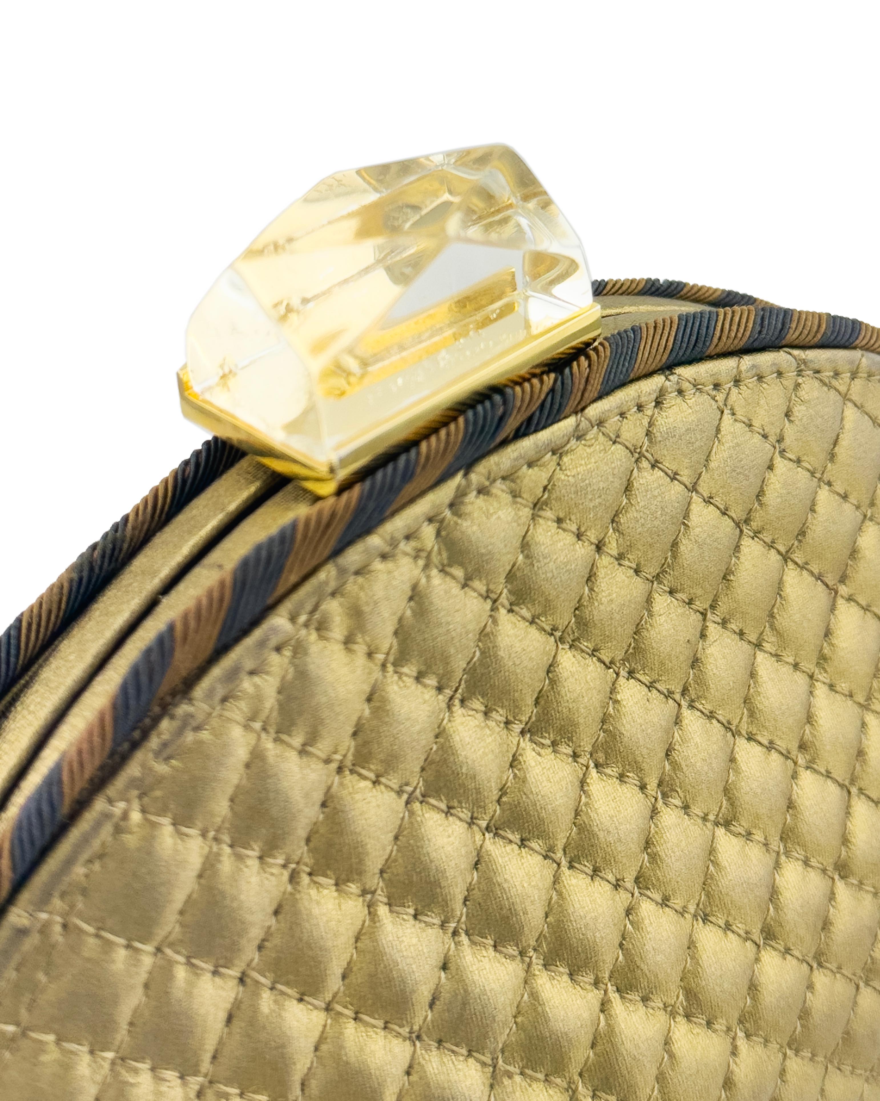 1990's Bottega Veneta Gold Quilted Clutch with Lucite Clasp In Good Condition For Sale In Toronto, Ontario