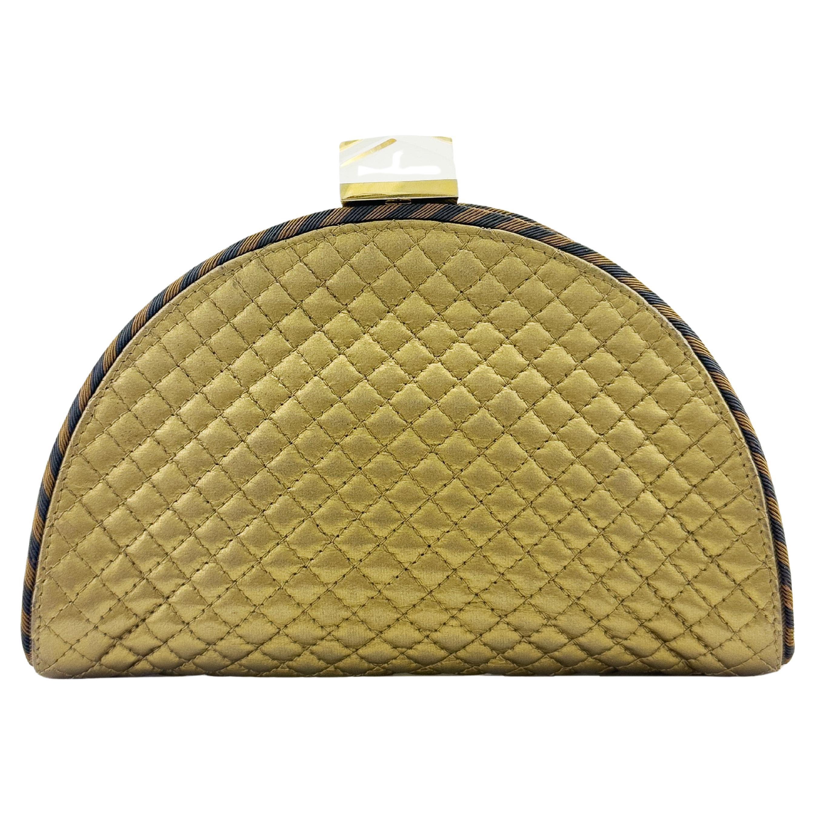1990's Bottega Veneta Gold Quilted Clutch with Lucite Clasp
