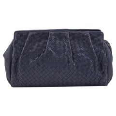 1990s Bottega Veneta Navy Blue Intrecciato Leather Clutch