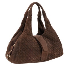 1990s Bottega Venetta Brown Suede Intrecciato Hobo Bag