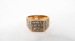 1990s Boxy 18k Gold Plated Crystal Encrusted Cocktail Ring